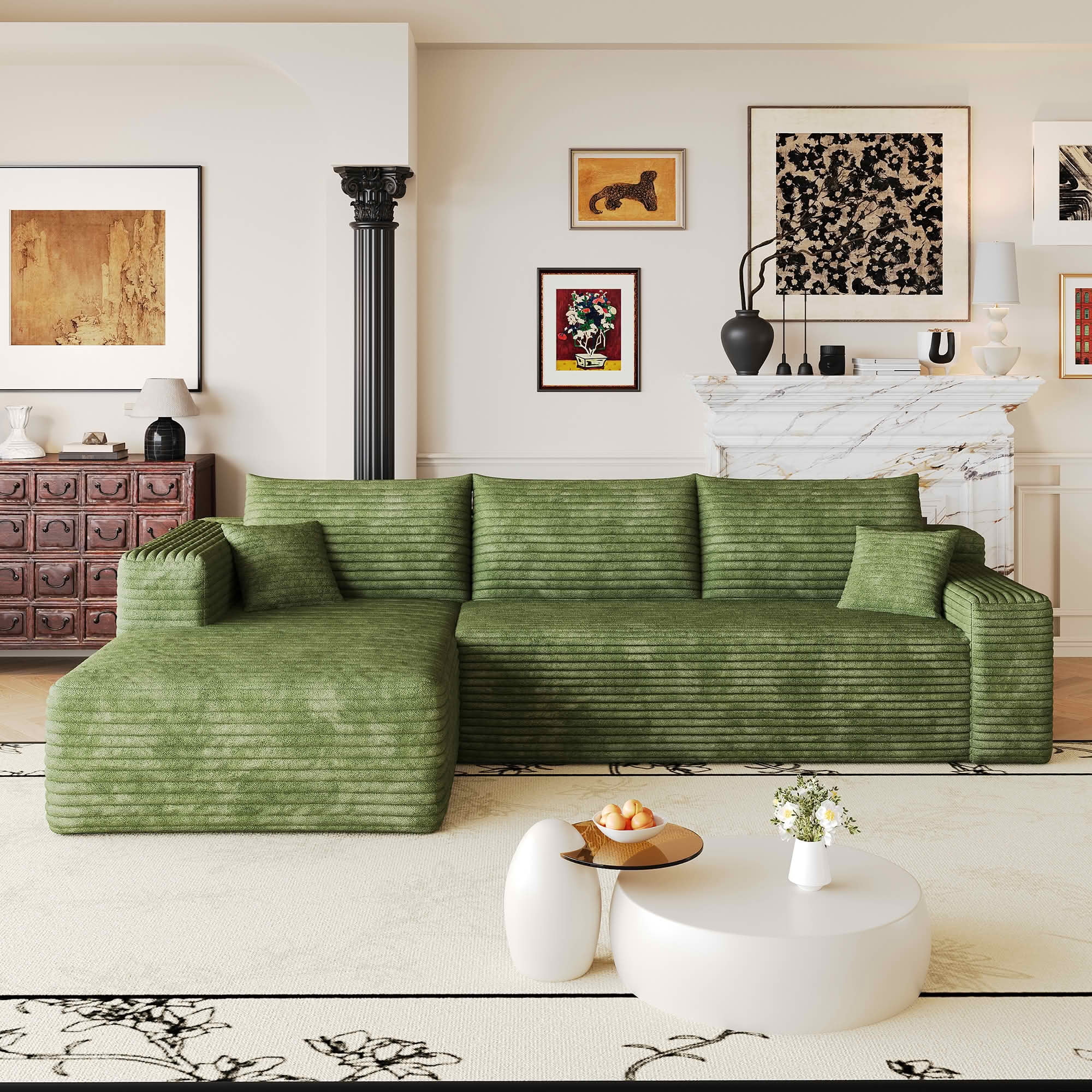 MAYEERTY 103 Inch L‑Shaped Cloud Sectional Sofa, Modern Minimalist Deep‑Seat Corner Couch, Plush Corduroy Upholstered Reversible Sofa, No‑Assembly Required for Living Room Apartment