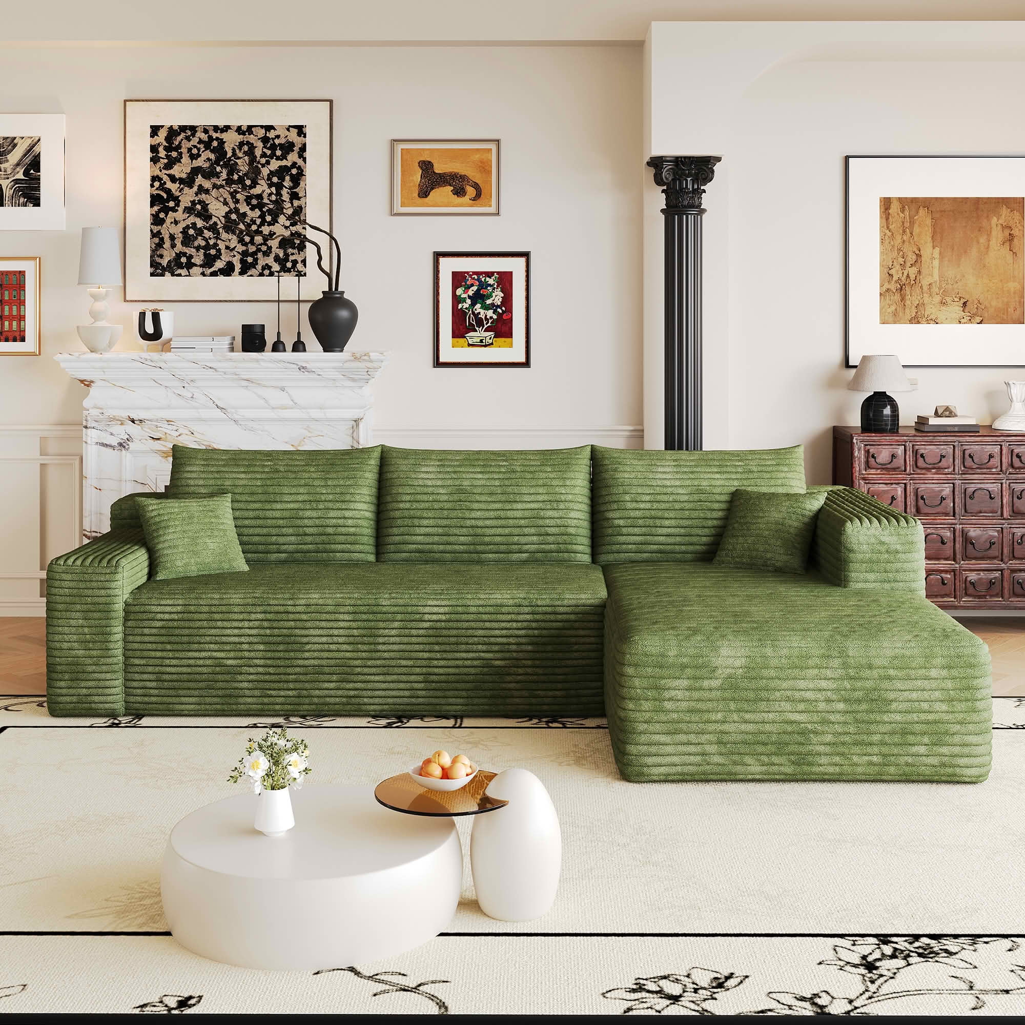 MAYEERTY 103 Inch L‑Shaped Cloud Sectional Sofa, Modern Minimalist Deep‑Seat Corner Couch, Plush Corduroy Upholstered Reversible Sofa, No‑Assembly Required for Living Room Apartment