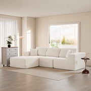 MAYEERTY 104" Cloud Sectional Sofa, Compressed Corduroy Modular Boneless Couch, No Assembly Required for Home Lounge,Beige