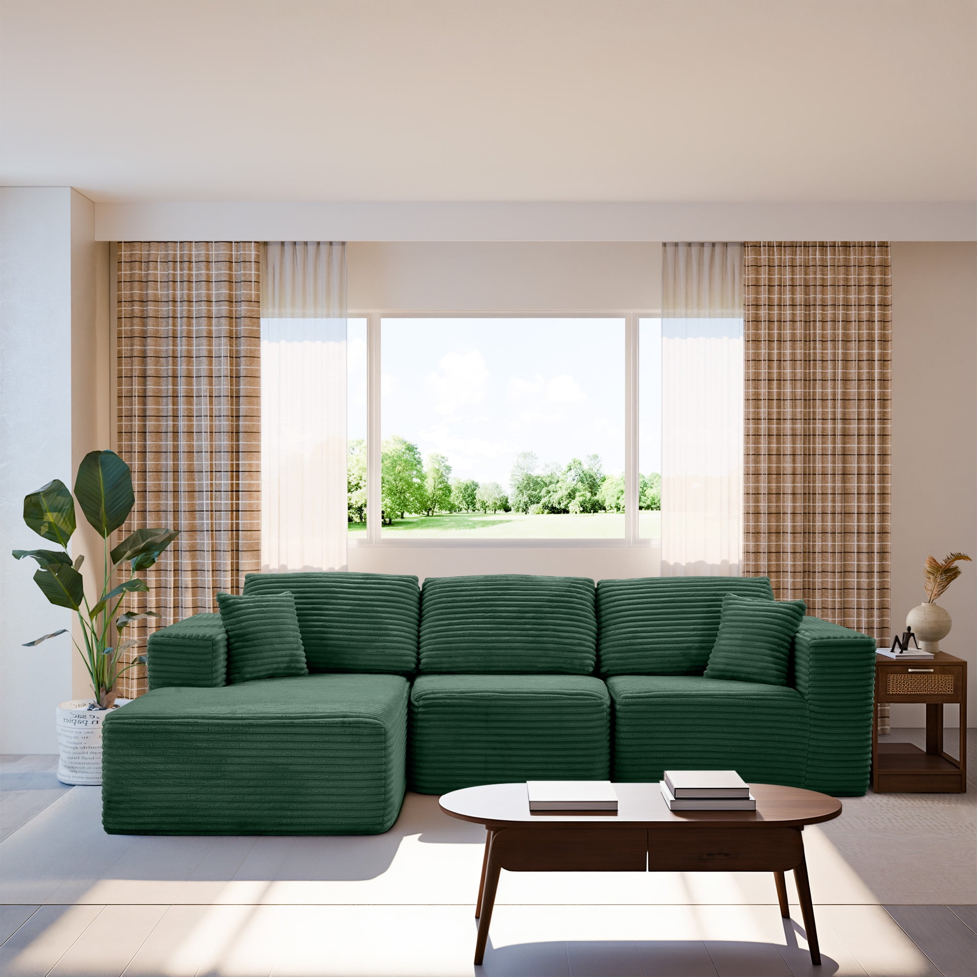MAYEERTY 104" Oversized Modular Sectional Sofa, Corduroy DIY Couch with Chaise Lounge & 2 Pillows, 1200LBS Load for Living Room