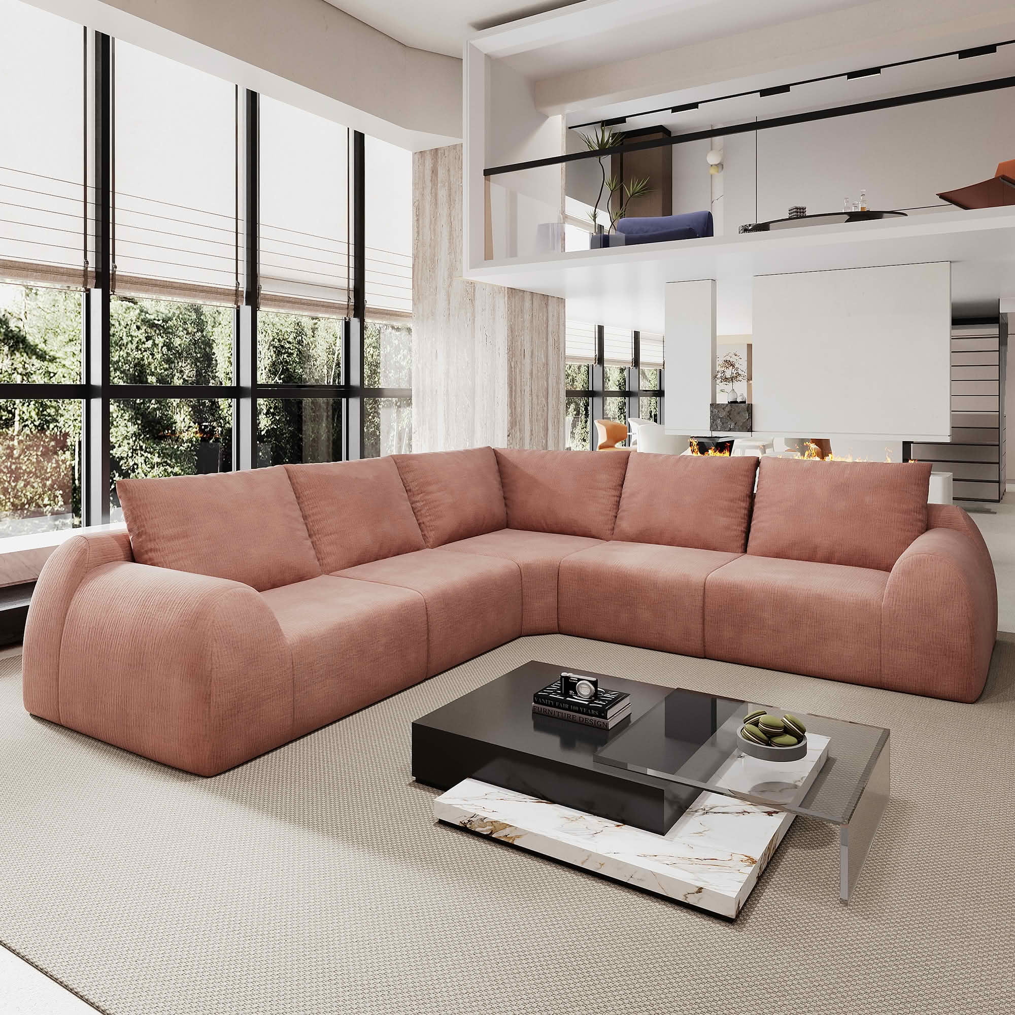 MAYEERTY 105" V Shaped Modular Cloud Sectional Sofa, 5 Seats Vacuum Compressed Chenille Couch, No Assembly Required Oversized Fabric Sofa