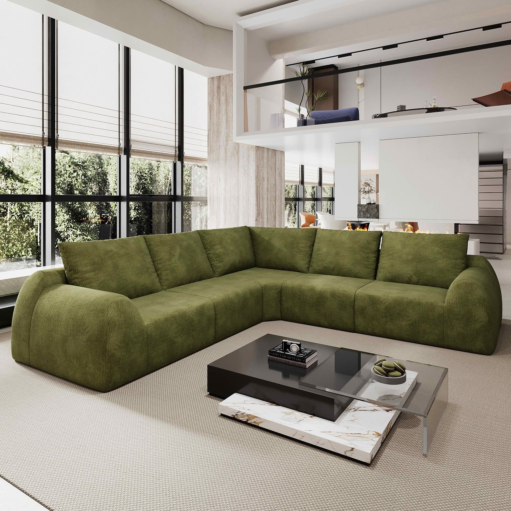 MAYEERTY 105" V Shaped Modular Cloud Sectional Sofa, 5 Seats Vacuum Compressed Chenille Couch, No Assembly Required Oversized Fabric Sofa