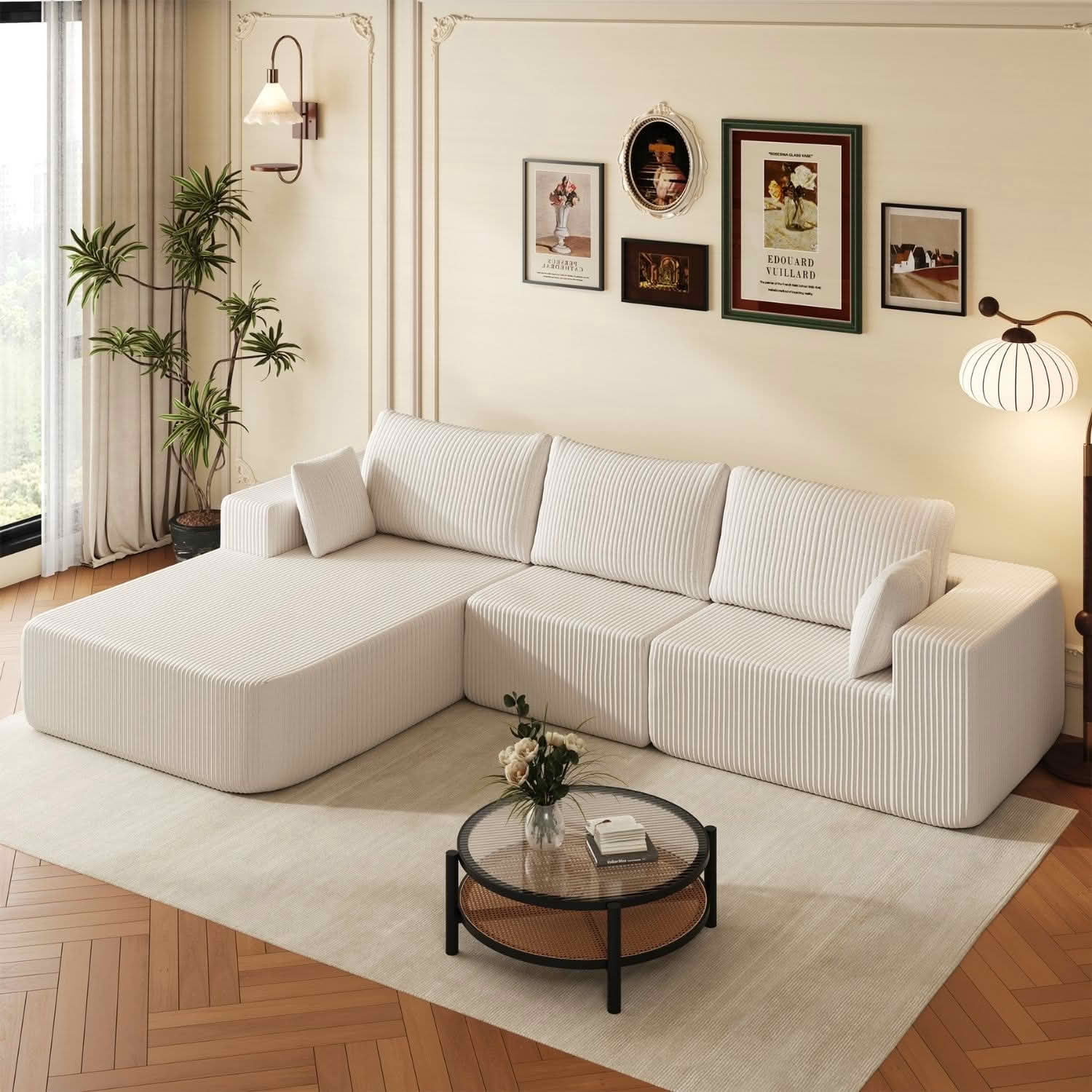 MAYEERTY 105IN Convertible Fluffy Sofa, 4‑Seat Memory Foam Modular Sectional Couch, Versatile Upholstered Free‑Combination Sofa for Living Room Bedroom Home Office Studio Apartment