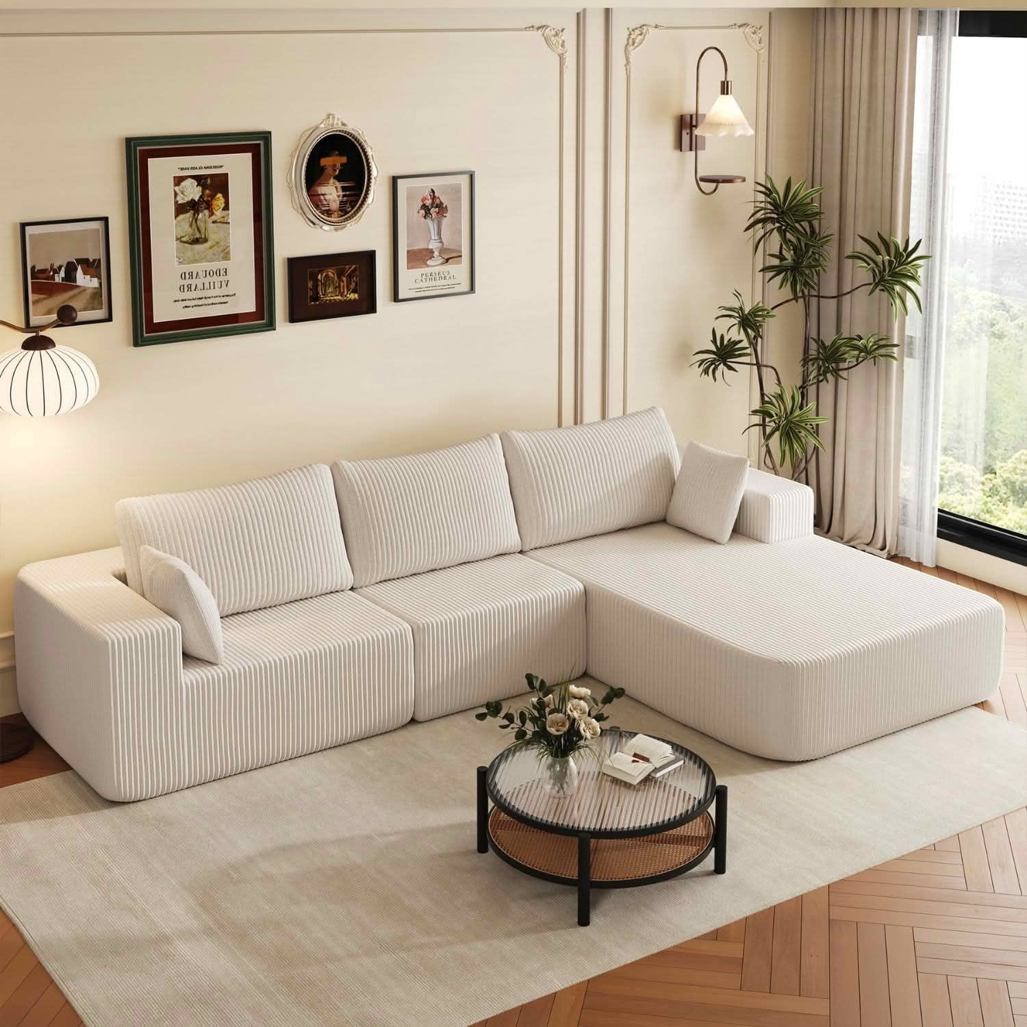 MAYEERTY 105IN Convertible Fluffy Sofa, 4‑Seat Memory Foam Modular Sectional Couch, Versatile Upholstered Free‑Combination Sofa for Living Room Bedroom Home Office Studio Apartment