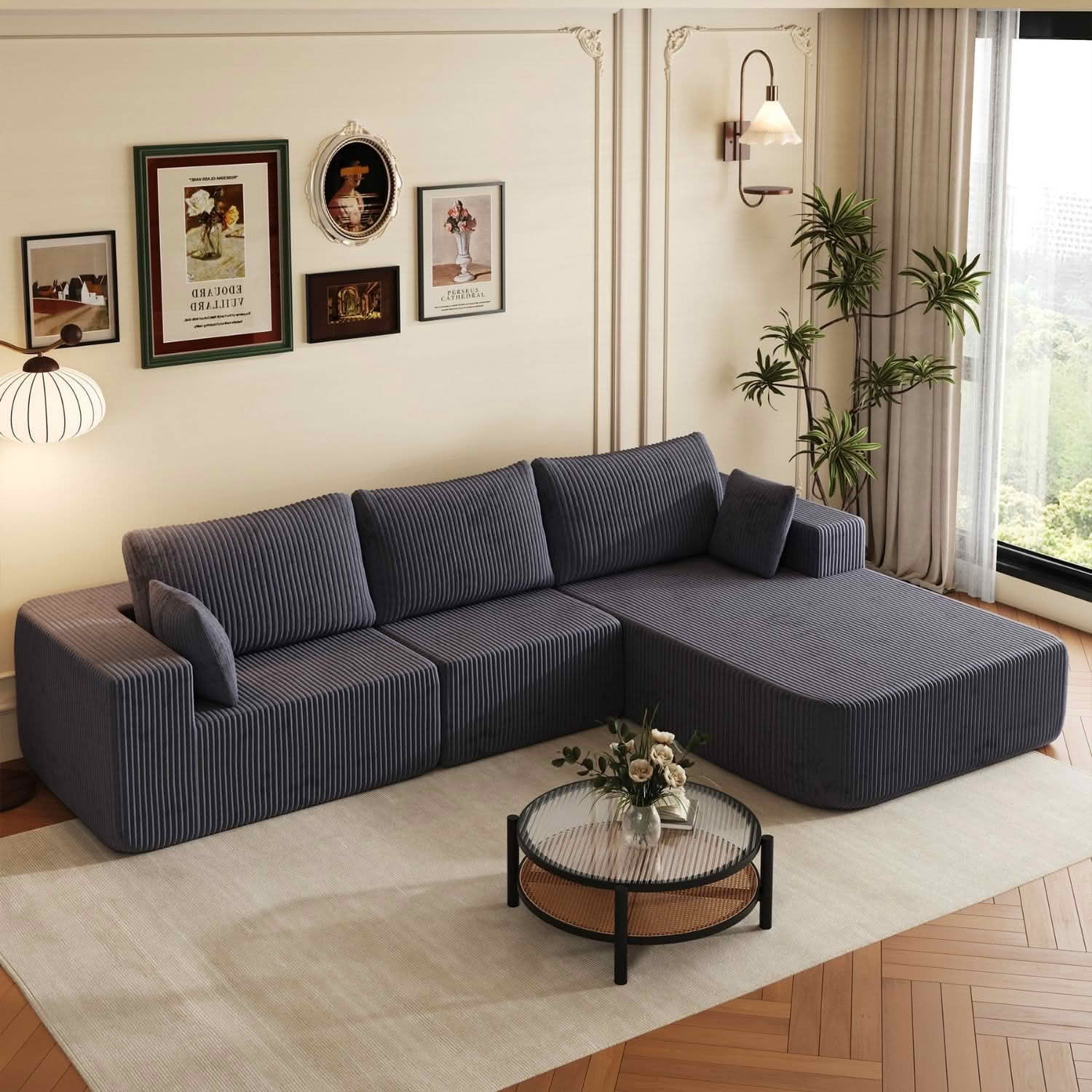 MAYEERTY 105IN Convertible Fluffy Sofa, 4‑Seat Memory Foam Modular Sectional Couch, Versatile Upholstered Free‑Combination Sofa for Living Room Bedroom Home Office Studio Apartment