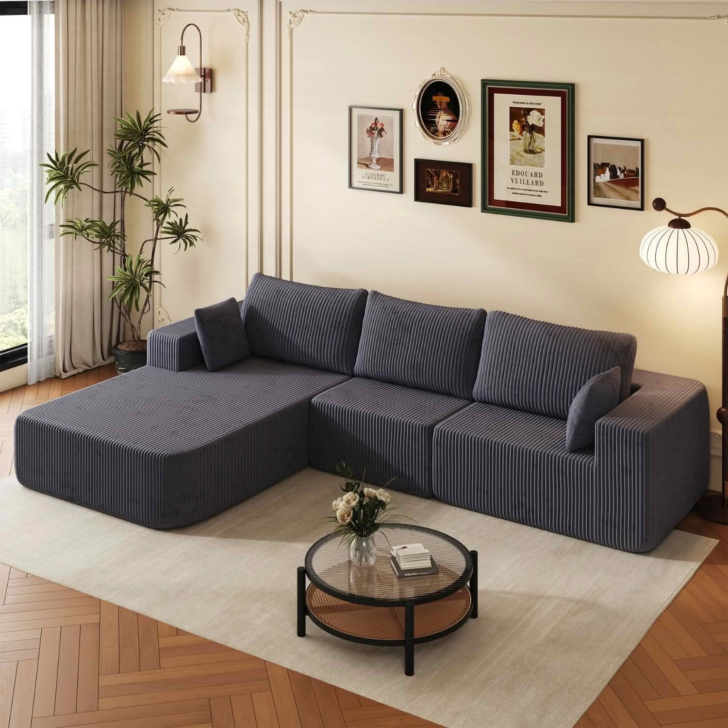 MAYEERTY 105IN Convertible Fluffy Sofa, 4‑Seat Memory Foam Modular Sectional Couch, Versatile Upholstered Free‑Combination Sofa for Living Room Bedroom Home Office Studio Apartment