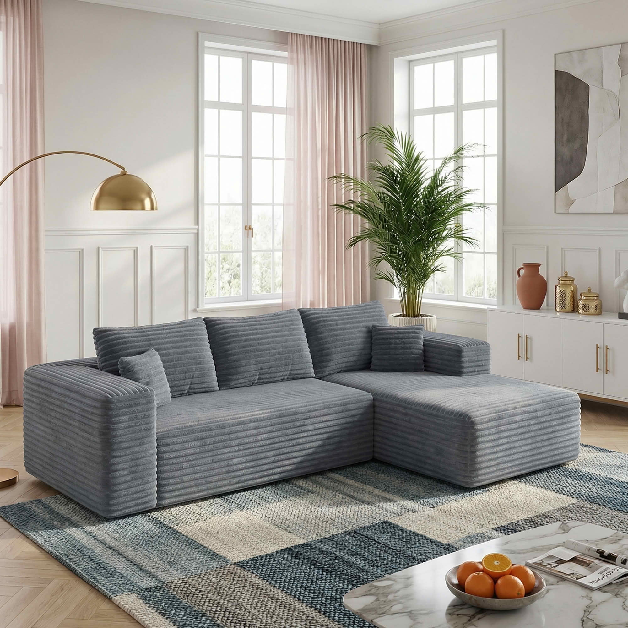 MAYEERTY 95" Wide-Wale Corduroy Compression Sofa Bed, Convertible Sleeper Couch for Living Room Guest Room，Gray