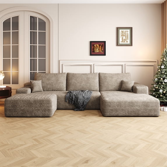MAYEERTY 107" Cloud Sectional Couch Modern Modular Sofa for Living Room No Assembly Required, Camel