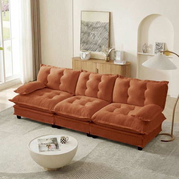 MAYEERTY 107 Inch 3-Seater Sectional Sofa, Chenille Cloud Modular Couch, Solid Wood & Metal Frame for Living Room Home