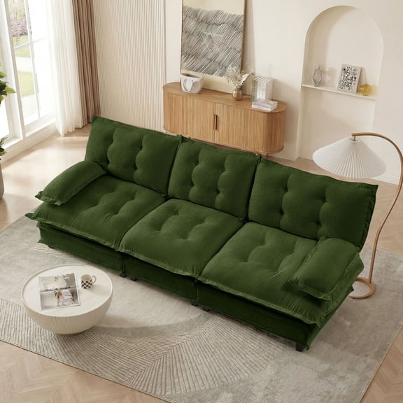 MAYEERTY 107 Inch 3-Seater Sectional Sofa, Chenille Cloud Modular Couch, Solid Wood & Metal Frame for Living Room Home