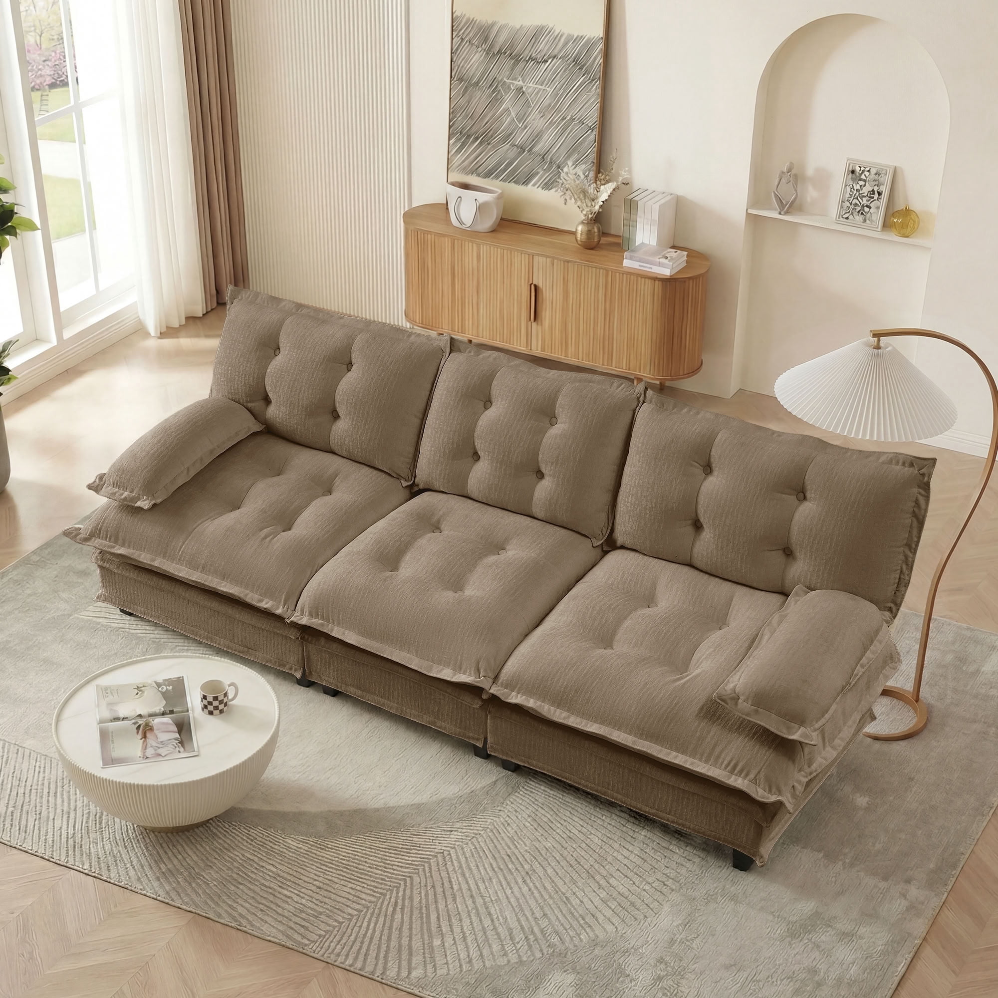 MAYEERTY 107 Inch 3-Seater Sectional Sofa, Chenille Cloud Modular Couch, Solid Wood & Metal Frame for Living Room Home