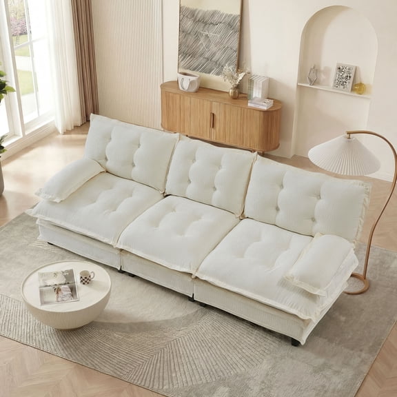 MAYEERTY 107 Inch 3-Seater Sectional Sofa, Chenille Cloud Modular Couch, Solid Wood & Metal Frame for Living Room Home