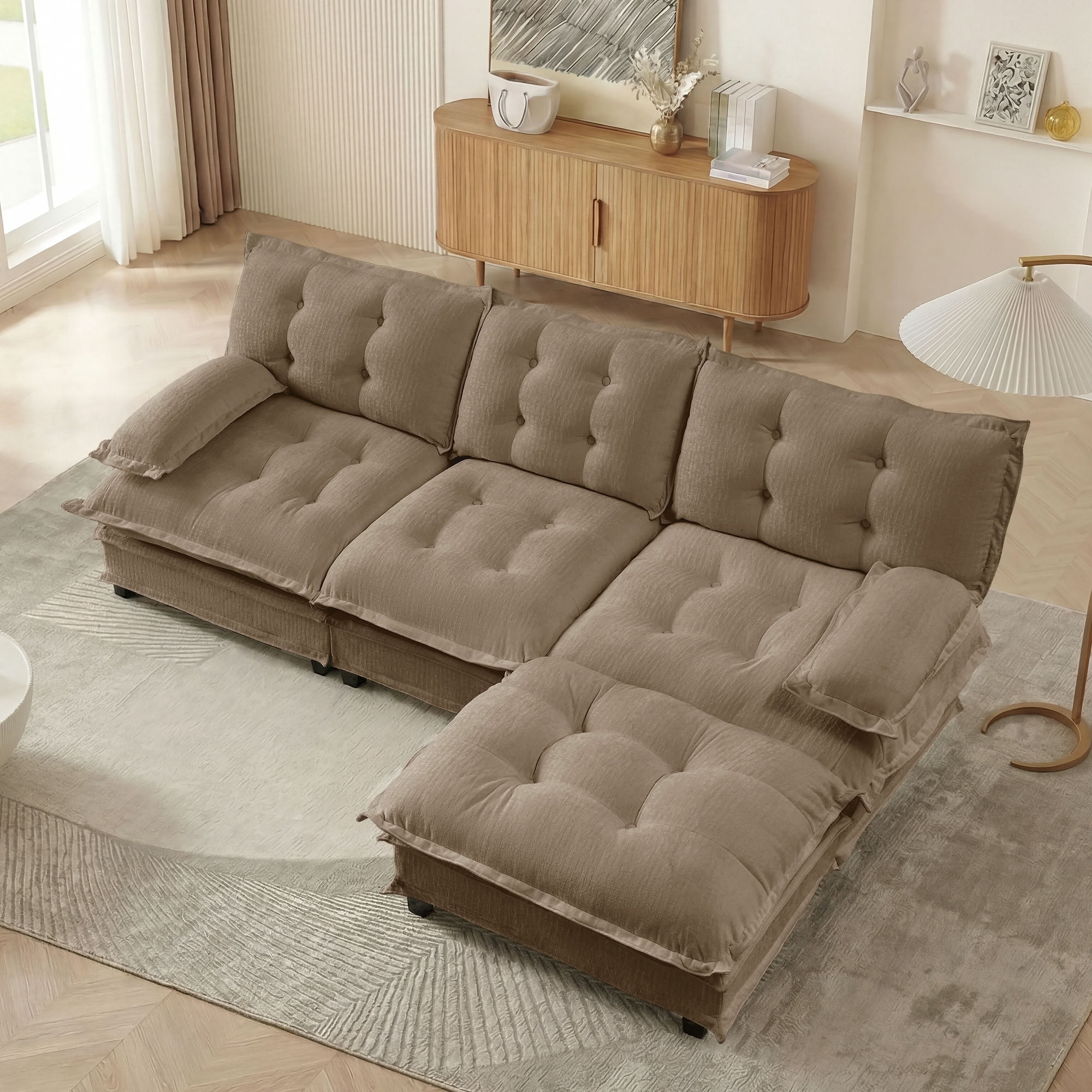 MAYEERTY 107 Inch Cloud Modular Sectional Sofa, L-Shaped 3-Seater Chenille Couch, Solid Wood & Metal Frame for Home Living Room