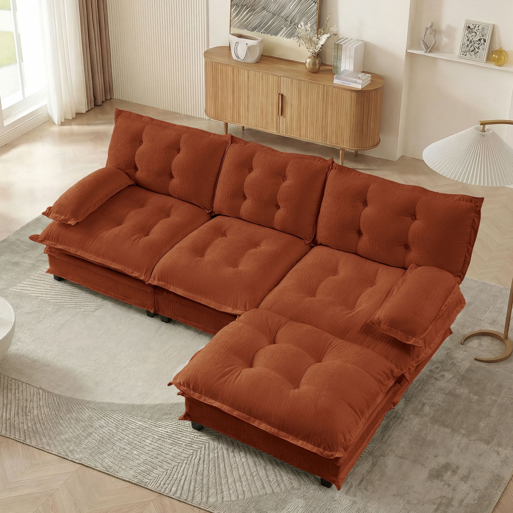 MAYEERTY 107 Inch Cloud Modular Sectional Sofa, L-Shaped 3-Seater Chenille Couch, Solid Wood & Metal Frame for Home Living Room
