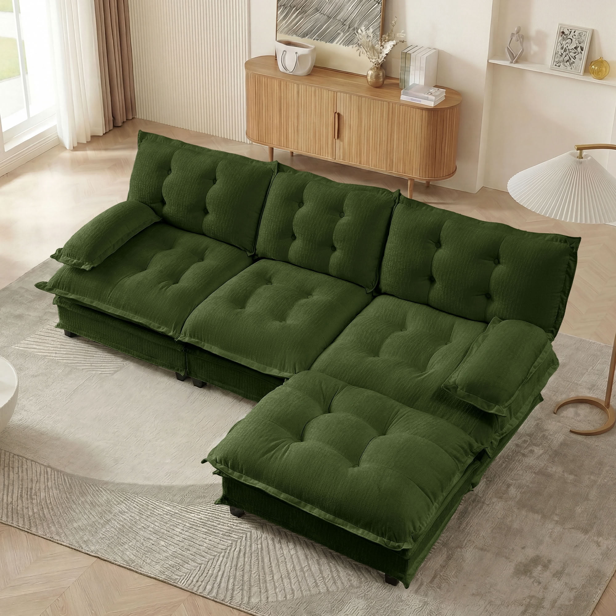 MAYEERTY 107 Inch Cloud Modular Sectional Sofa, L-Shaped 3-Seater Chenille Couch, Solid Wood & Metal Frame for Home Living Room