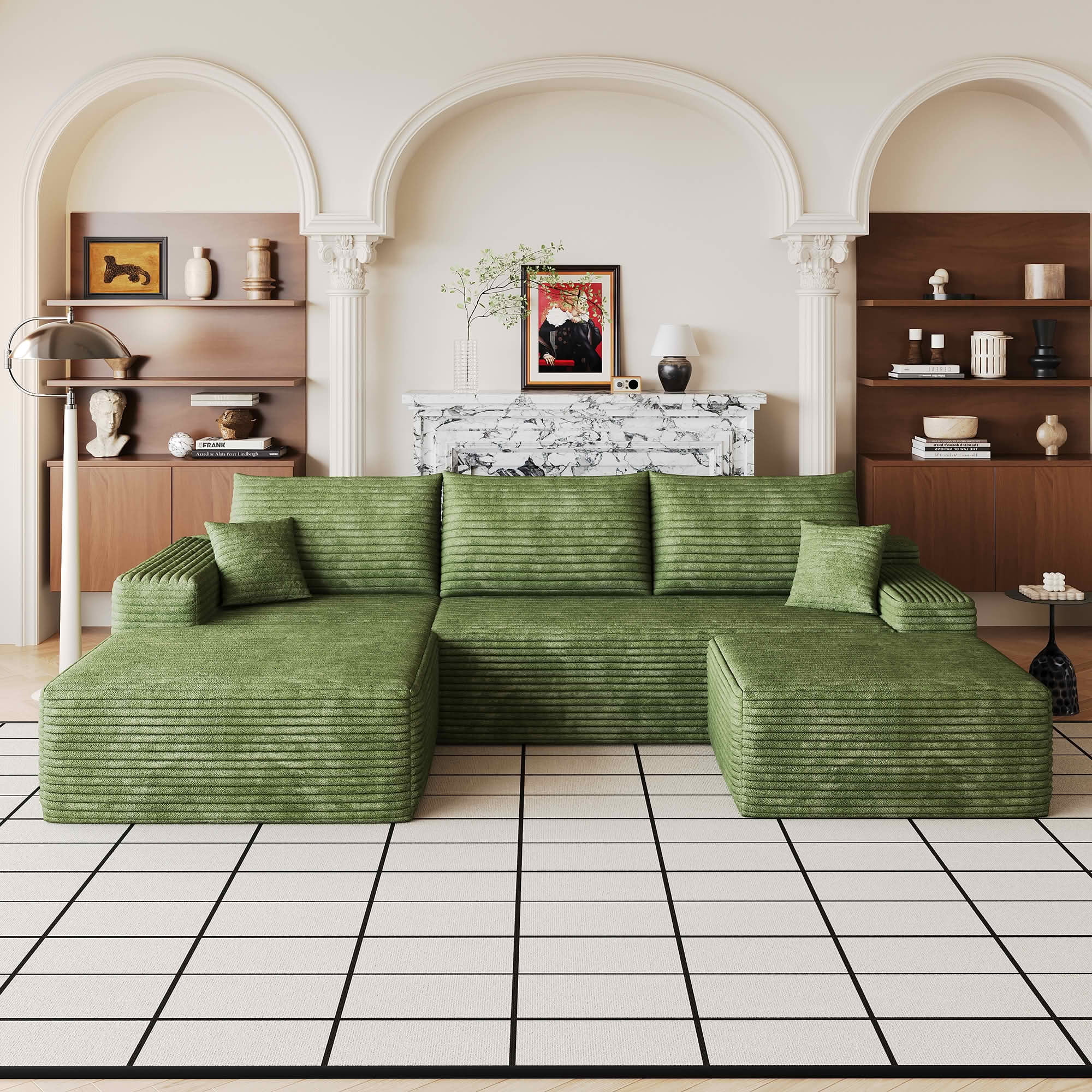 MAYEERTY 107 Inch L‑Shape Cloud Sectional Couch with Chaise, Modern Modular Deep‑Seat Sofa, Plush Corduroy Upholstered Couch, No Assembly Required for Living Room Bedroom Apartment