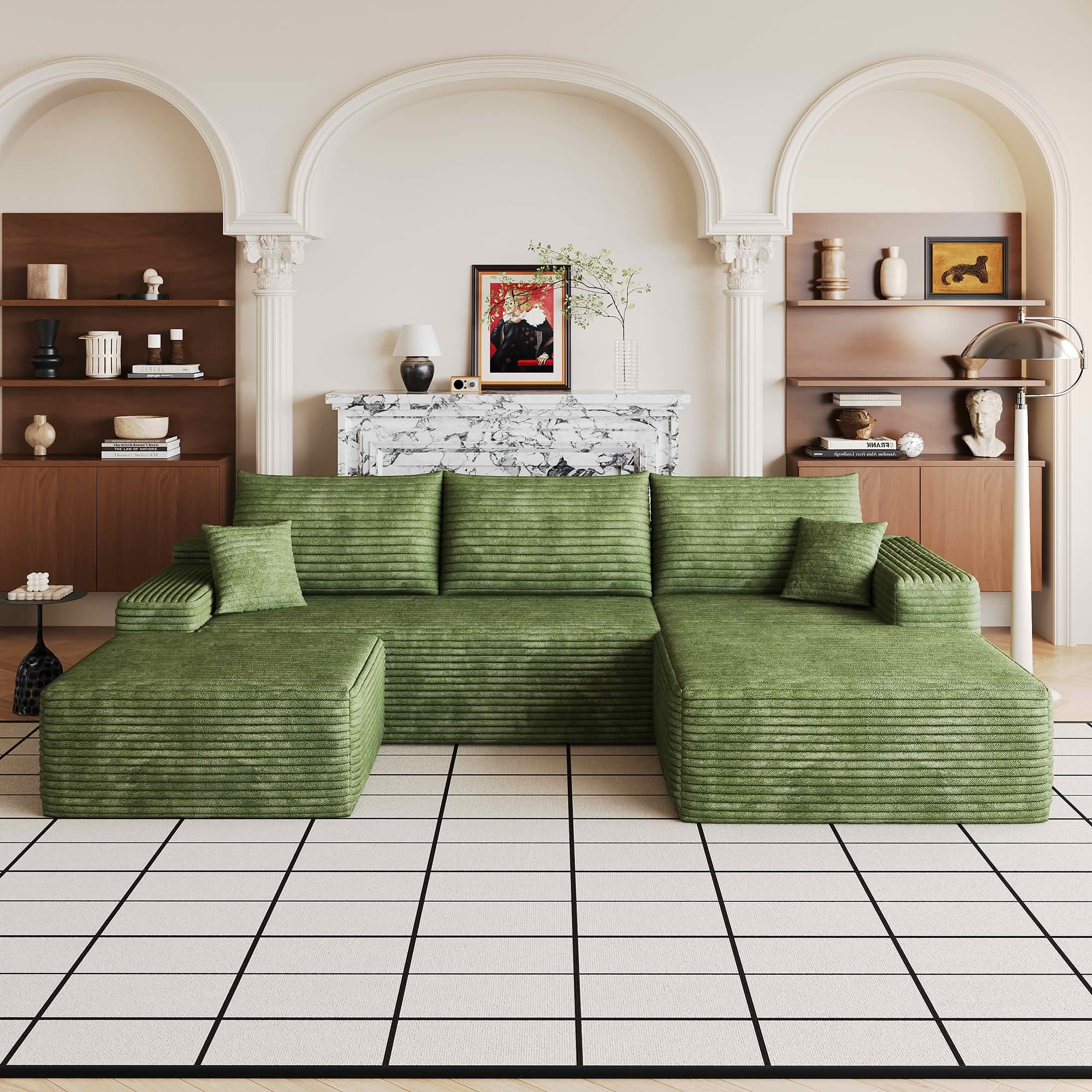 MAYEERTY 107 Inch L‑Shape Cloud Sectional Couch with Chaise, Modern Modular Deep‑Seat Sofa, Plush Corduroy Upholstered Couch, No Assembly Required for Living Room Bedroom Apartment