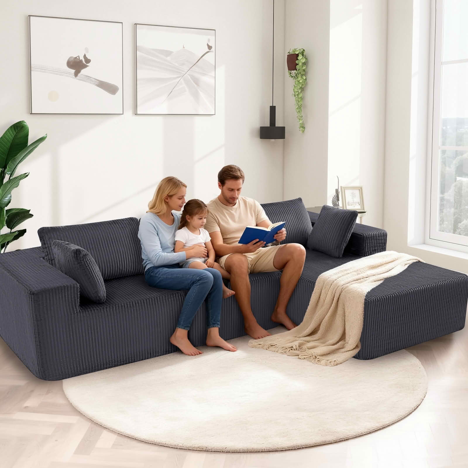 MAYEERTY 108-Inch Modern Modular L-Shaped Sofa, Upholstered Boneless Sofa with Lounge Chair
