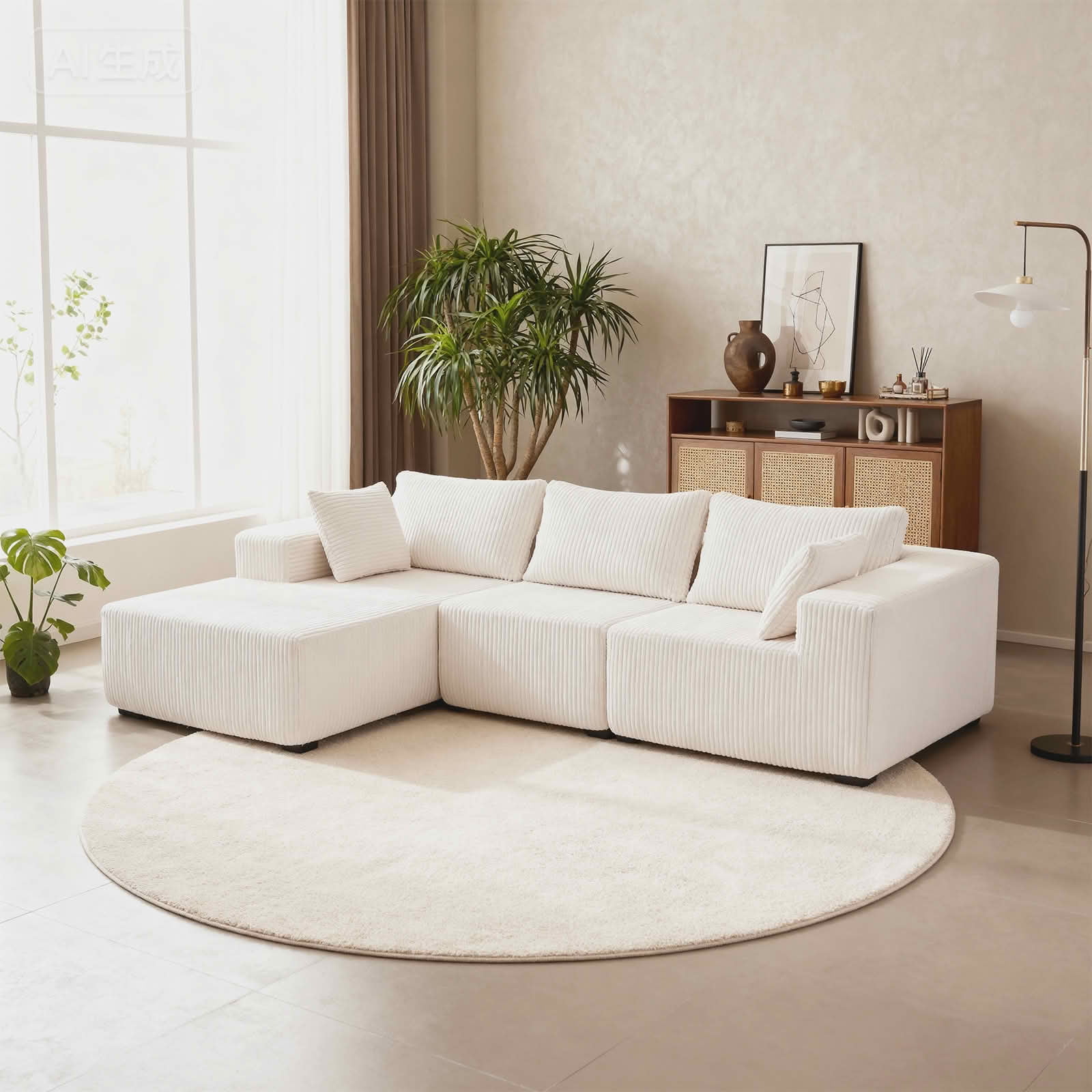 MAYEERTY 108-Inch Modern Modular L-Shaped Sofa, Upholstered Boneless Sofa with Lounge Chair