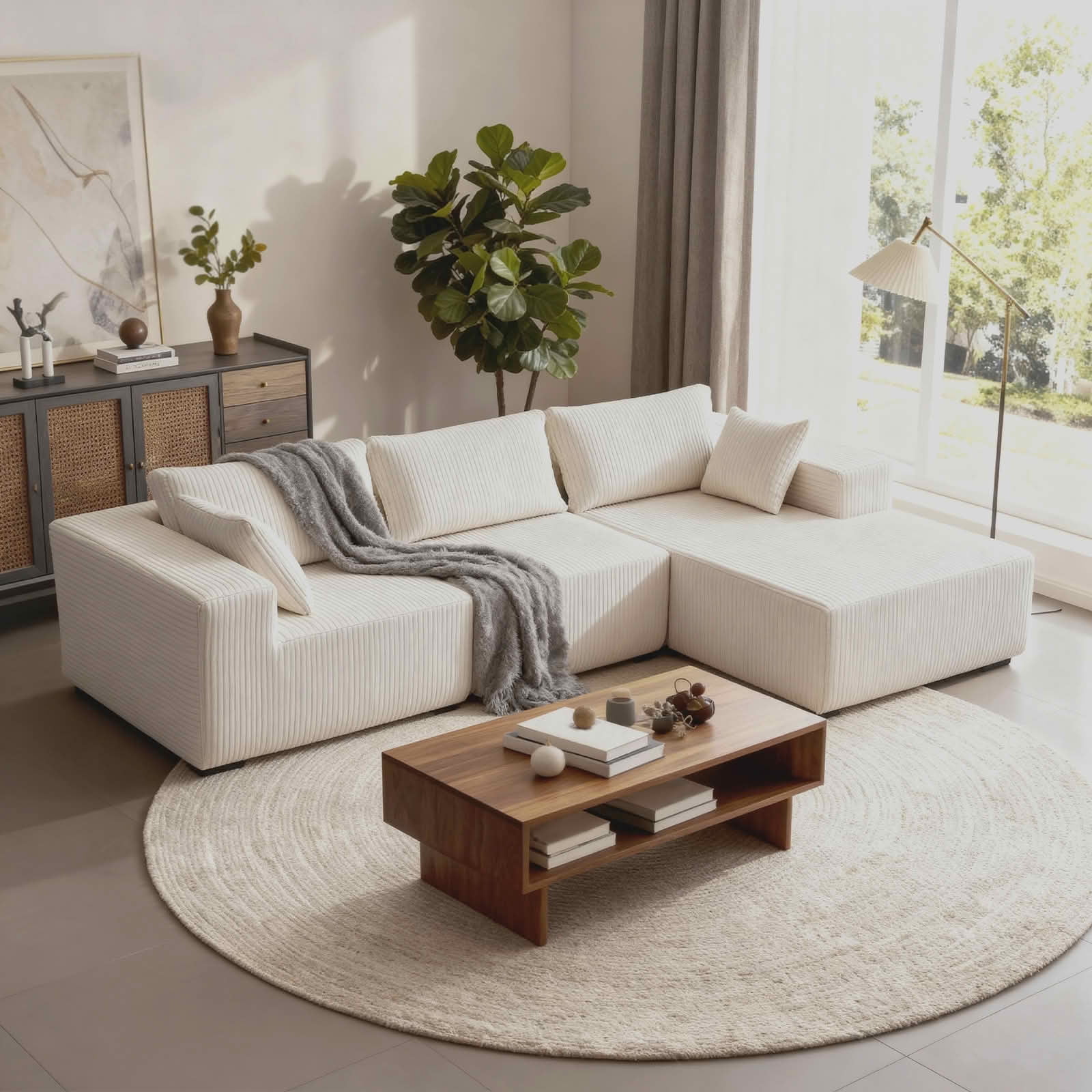 MAYEERTY 108-Inch Modern Modular L-Shaped Sofa, Upholstered Boneless Sofa with Lounge Chair