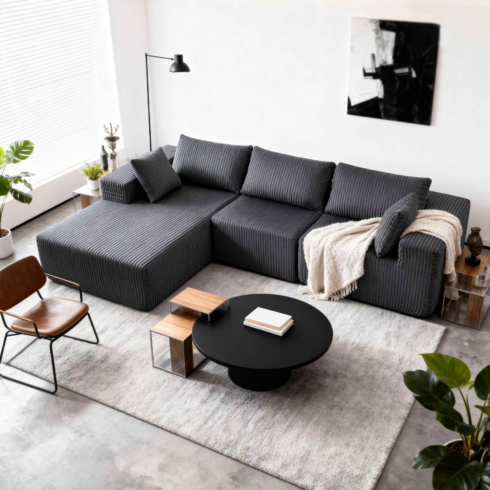 MAYEERTY 108-Inch Modern Modular L-Shaped Sofa, Upholstered Boneless Sofa with Lounge Chair