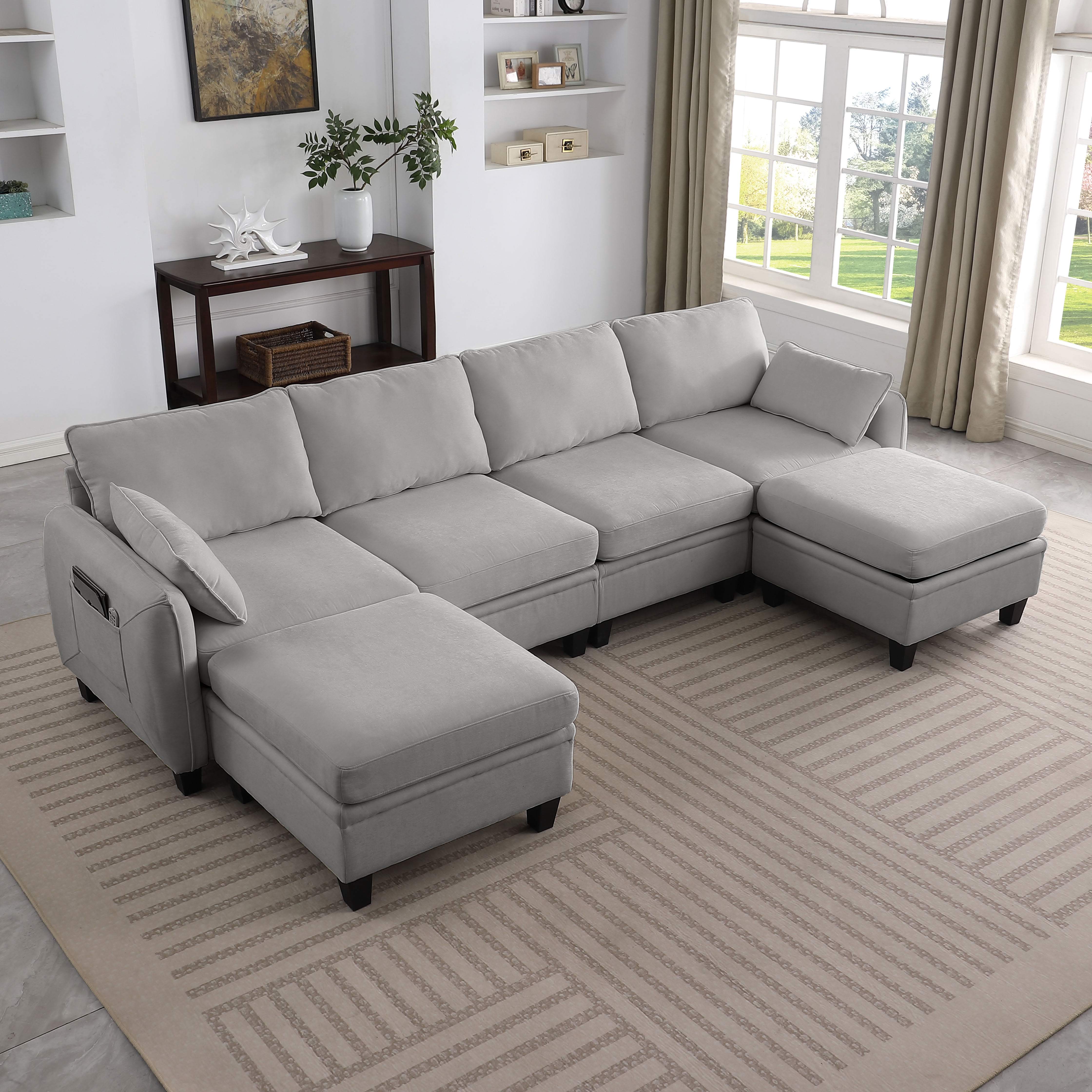 MAYEERTY 109 Inch Oversized Modular Sectional Sofa, Chenille Cloud Couch with Storage Ottomans for Living Room, Large Space