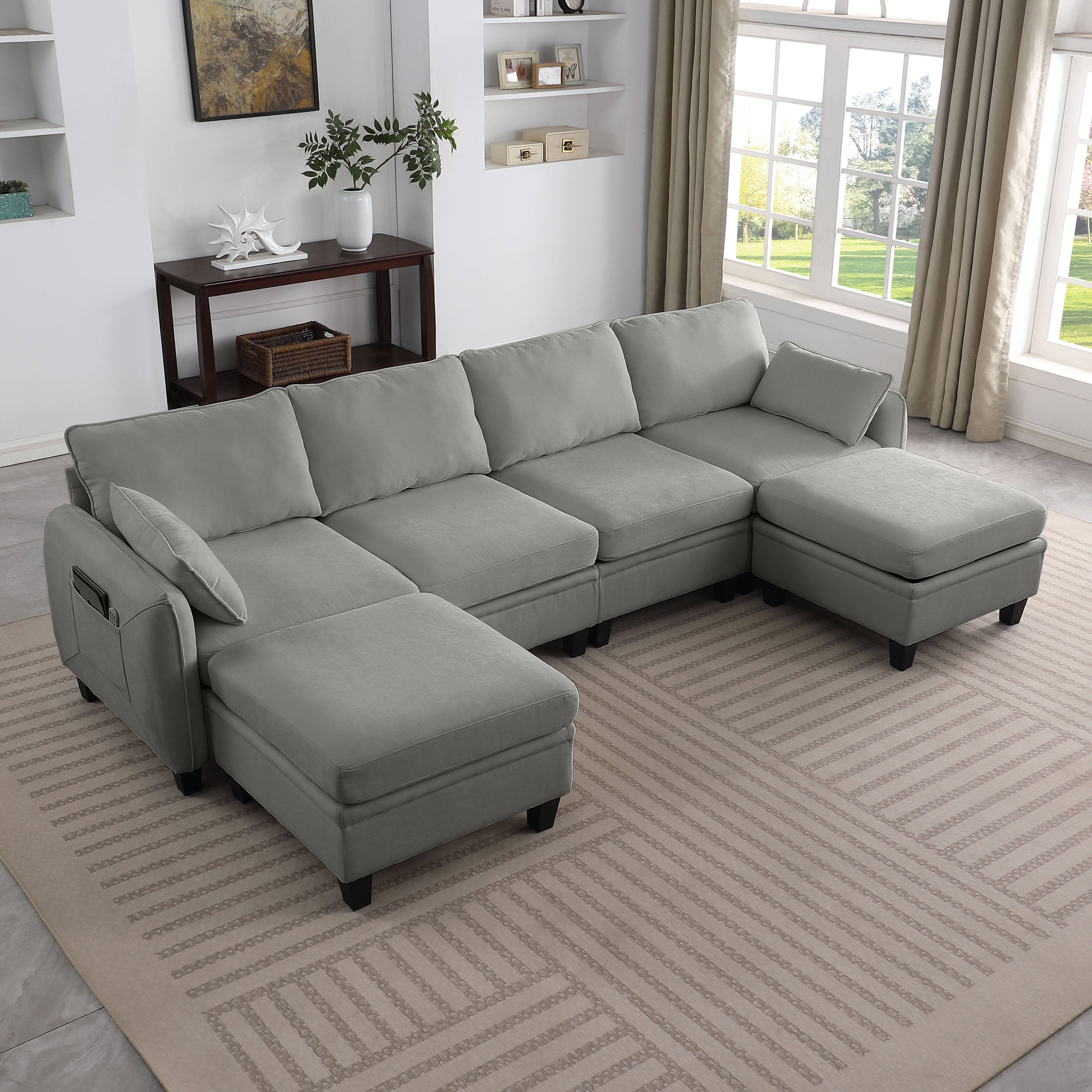 MAYEERTY 109 Inch Oversized Modular Sectional Sofa, Chenille Cloud Couch with Storage Ottomans for Living Room, Large Space