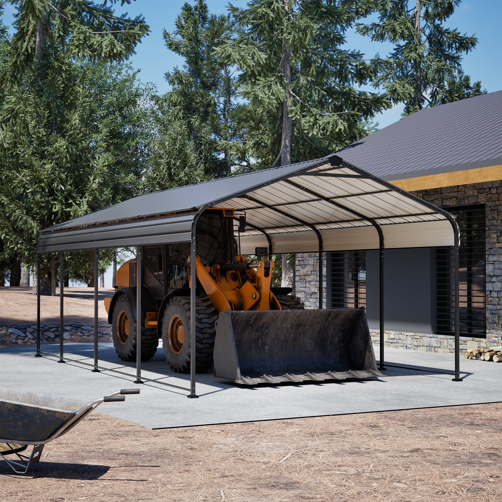 MAYEERTY 12'x20' Heavy Duty Metal Carport, Galvanized Steel Roof All-Weather Shelter for Car Boat SUV Black