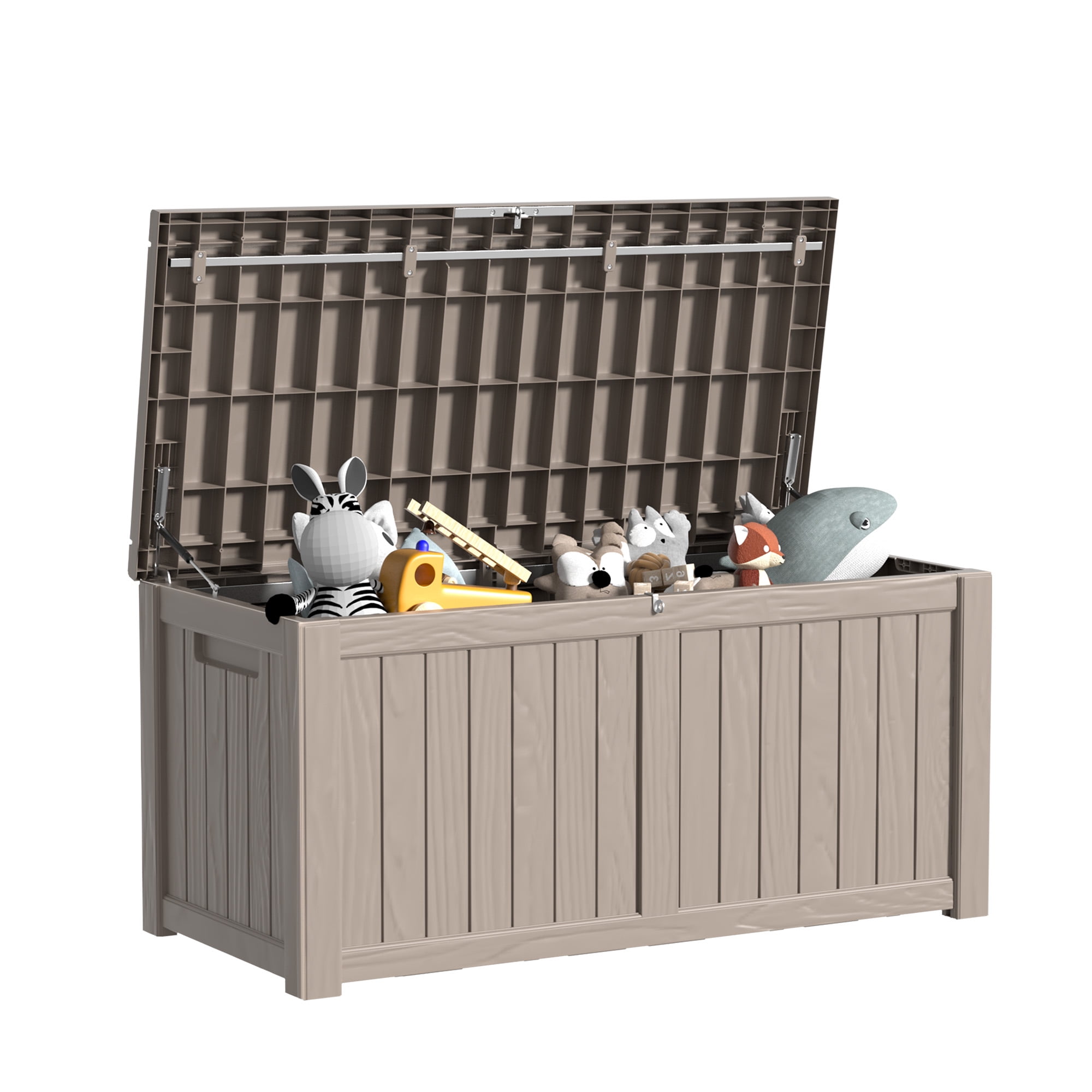 MAYEERTY 120 Gallon Outdoor Deck Box, Large Capacity Storage Box for Patio Furniture Cushions, Pillow with Wheels, Light Brown