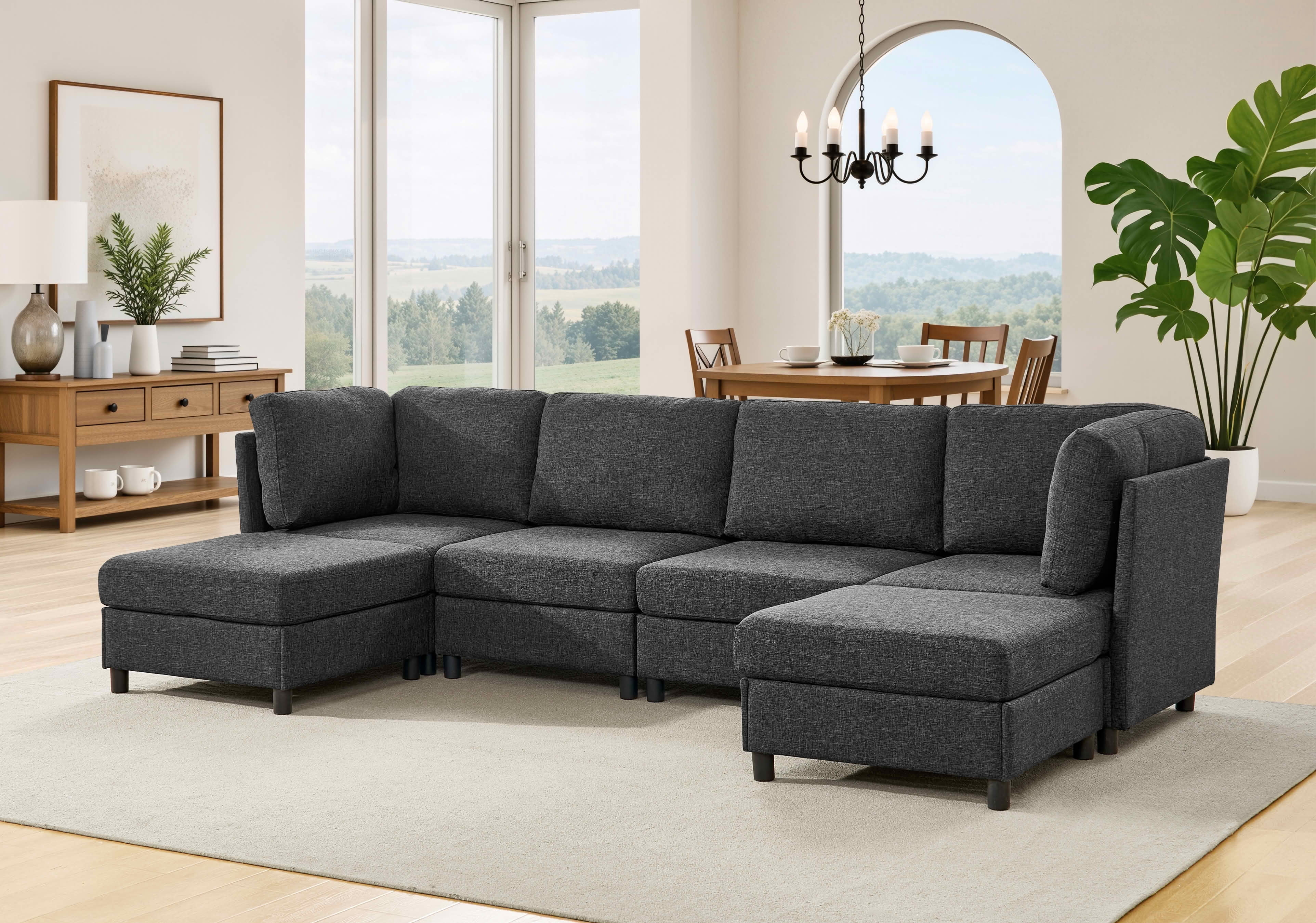 MAYEERTY 124 Inch Modular Corner Sectional Sofa, Freely Reconfigurable Modern Couch with Convertible Ottoman for Living Room