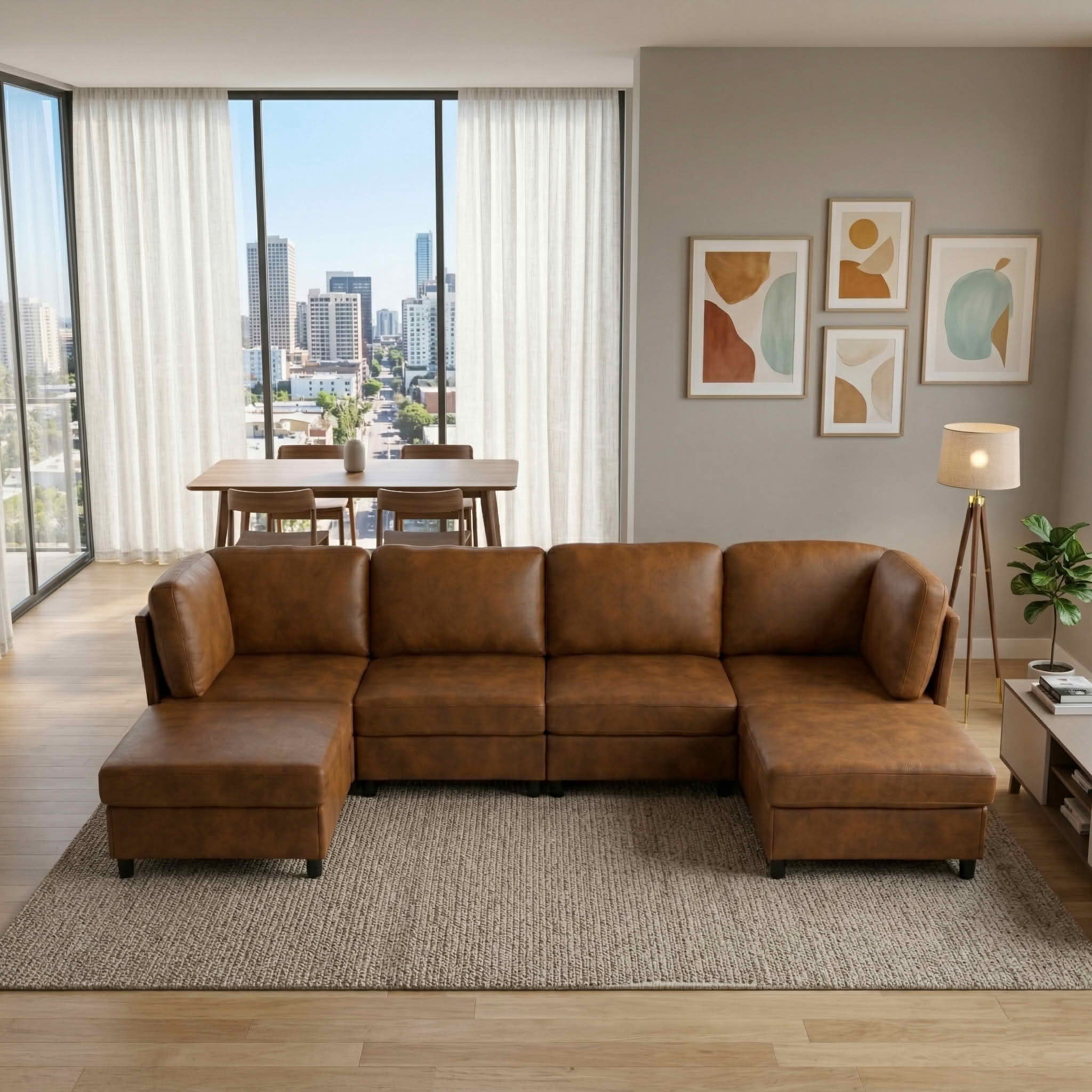 MAYEERTY 124 Inch Modular Corner Sectional Sofa, Freely Reconfigurable Modern Couch with Convertible Ottoman for Living Room