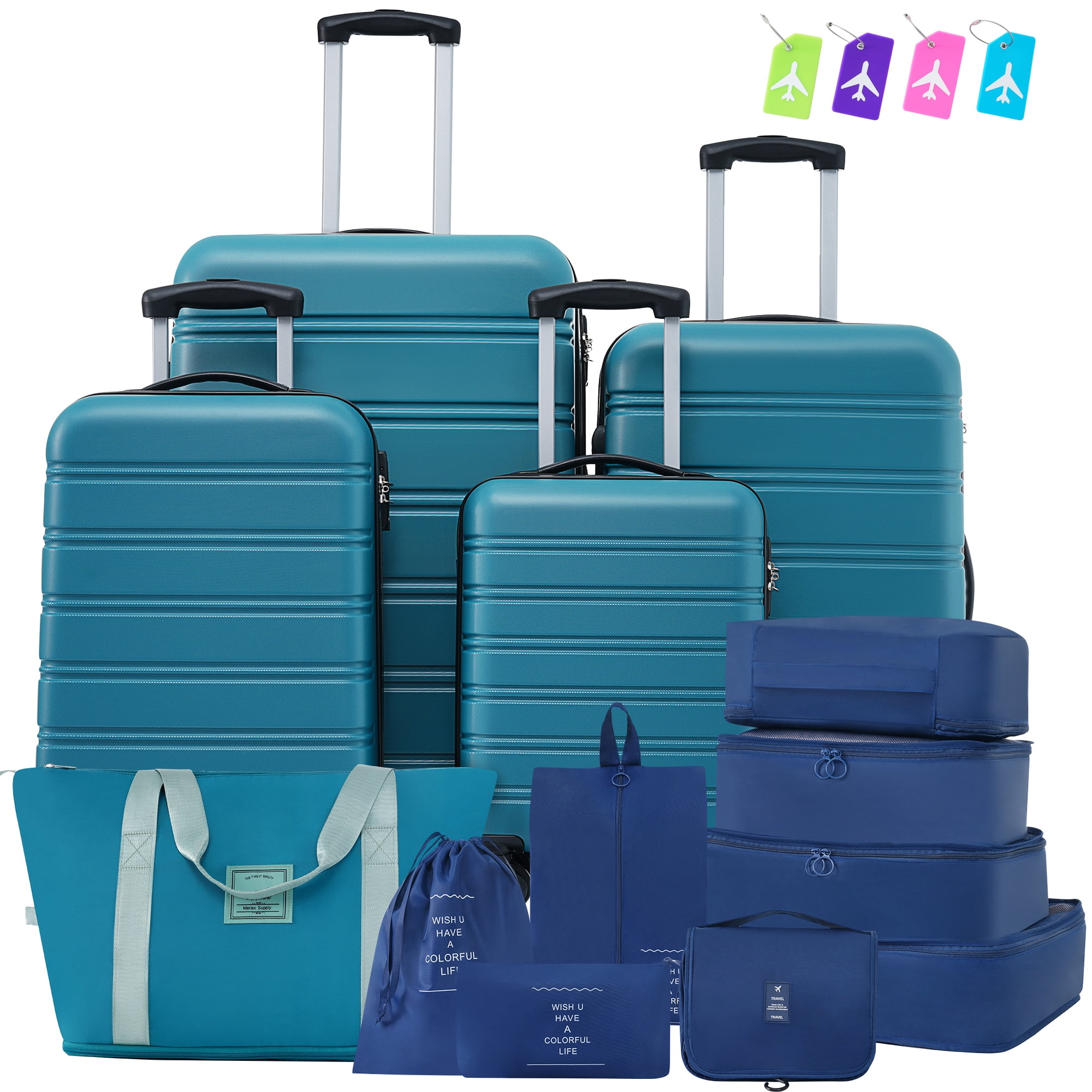 MAYEERTY 13-Piece Hardshell Luggage Set with TSA Lock for Travel, 4 Spinner Suitcases+1 Travel Bag+8 Storage Bags