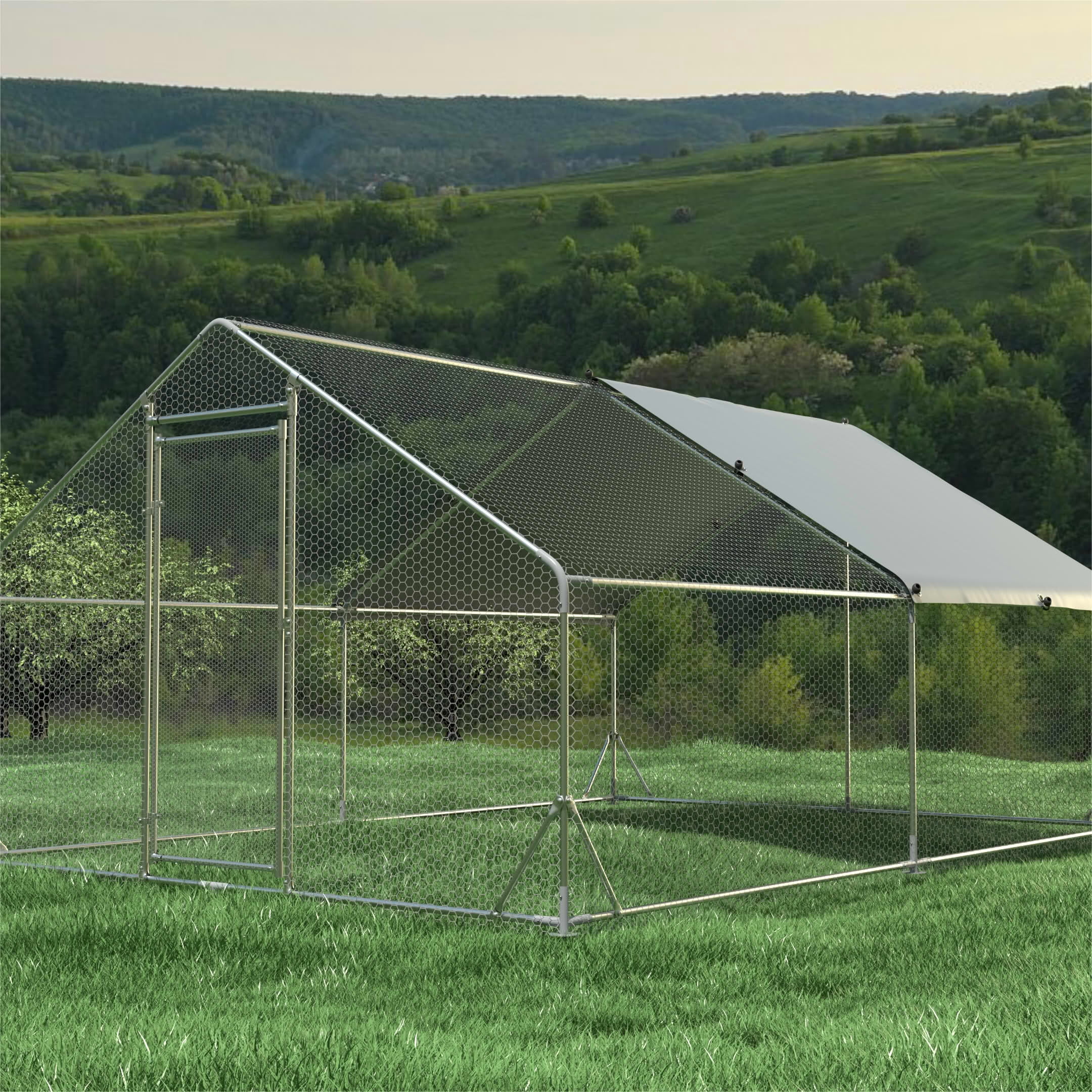 MAYEERTY 13'x10'x6' Metal Walk-in Chicken Coop Waterproof UV Cover Poultry Cage Outdoor