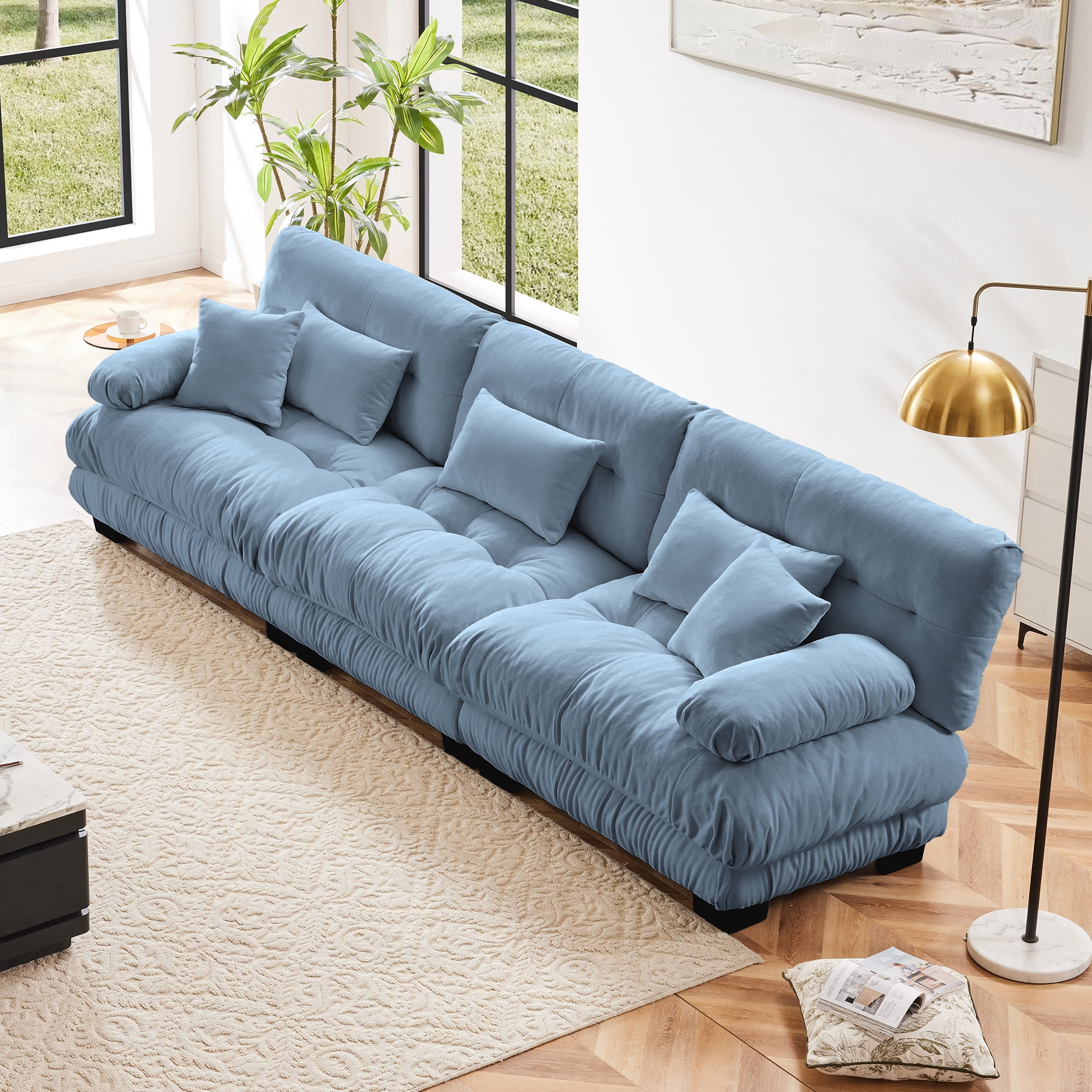 MAYEERTY 133.8in 3-Seater Chenille Sectional Sofa Modular Deep Seat Sofa Couch for Living Room, Apartment, Studio, Office, Blue