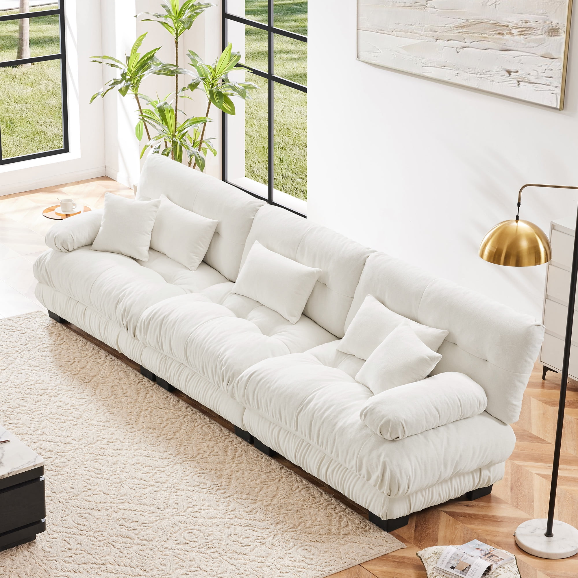 MAYEERTY 133.8in 3-Seater Chenille Sectional Sofa Modular Deep Seat Sofa Couch for Living Room, Apartment, Studio, Office, White