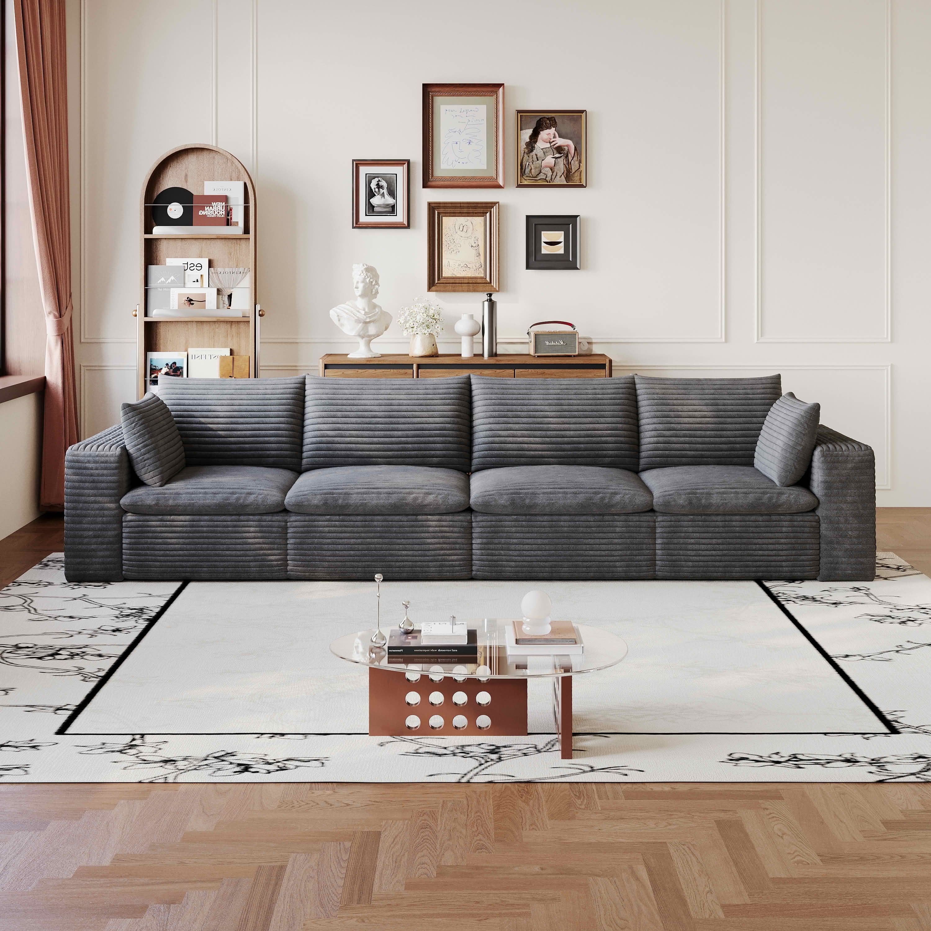 MAYEERTY 134 Inch Cloud Modular Sofa, Corduroy Deep‑Seat Couch with Double‑Layer Removable Cushions, No‑Assembly DIY Combination Sponge Sofa for Living Room Bedroom Conference Room Apartment