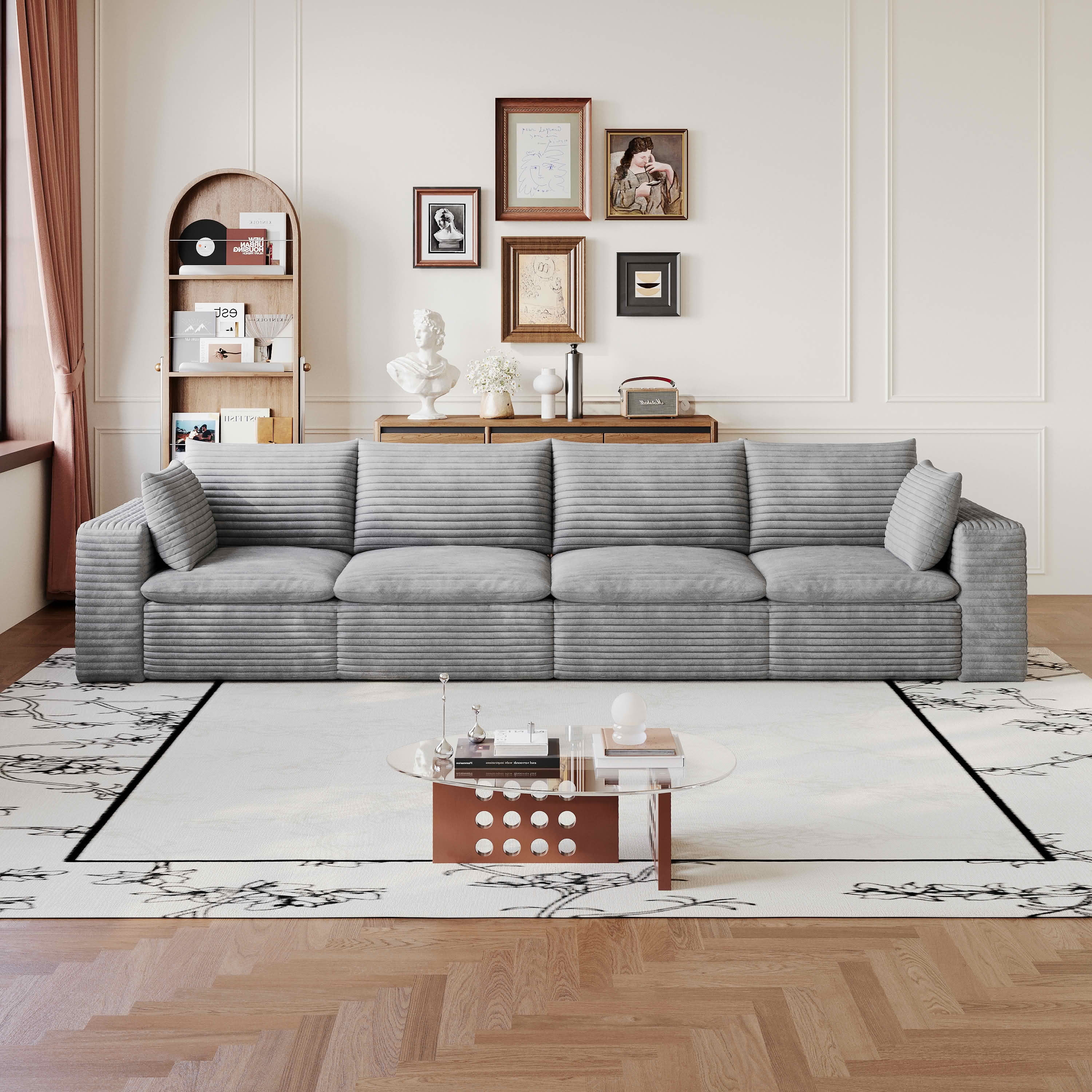 MAYEERTY 134 Inch Cloud Modular Sofa, Corduroy Deep‑Seat Couch with Double‑Layer Removable Cushions, No‑Assembly DIY Combination Sponge Sofa for Living Room Bedroom Conference Room Apartment