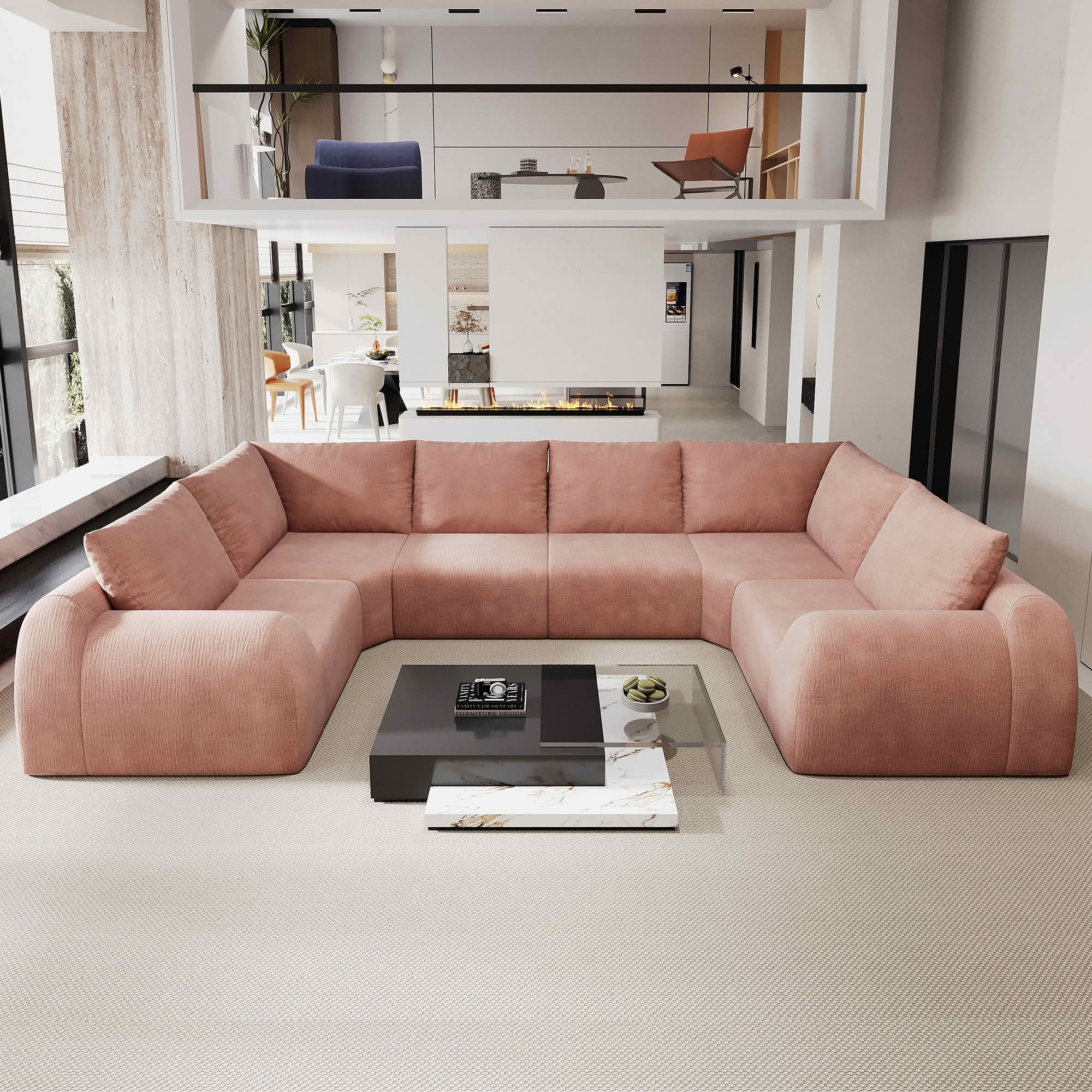 MAYEERTY 135.5 Inch 6-Seat U Shape Cloud Modular Sectional Sofa, Vacuum Compressed Chenille Fabric Couch, No Assembly Needed for Living Room