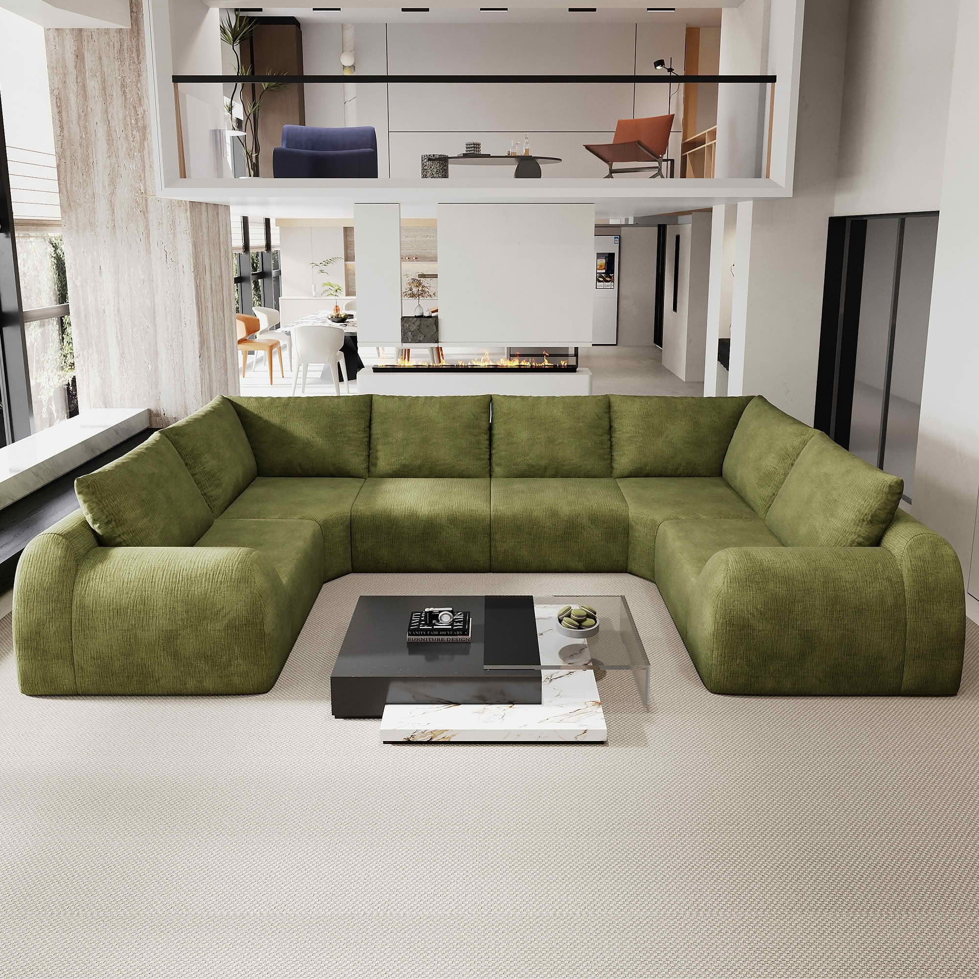 MAYEERTY 135.5 Inch 6-Seat U Shape Cloud Modular Sectional Sofa, Vacuum Compressed Chenille Fabric Couch, No Assembly Needed for Living Room