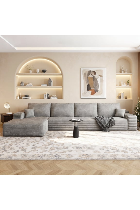 135" Gray Cloud Modular Sectional Couch Modern Living Room Sofa No Assembly