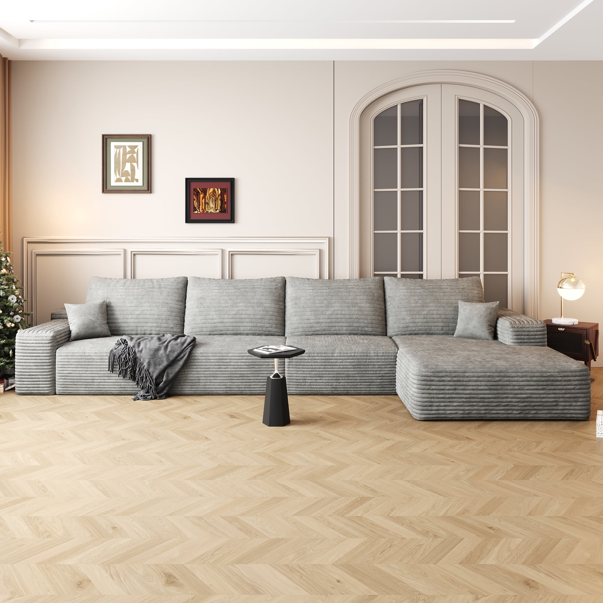 MAYEERTY 135" Cloud Sectional Couch Modern Modular Sofa for Living Room No Assembly Required, Gray