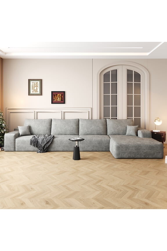 135" Cloud Sectional Couch Modern Modular Sofa for Living Room No Assembly Required, Gray