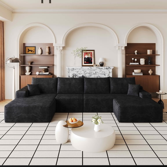 MAYEERTY 135 Inch L‑Shape Cloud Sectional Couch with Chaise, Modern Modular Deep‑Seat Sofa, Plush Corduroy Upholstered Couch, No Assembly Required for Living Room Bedroom Apartment