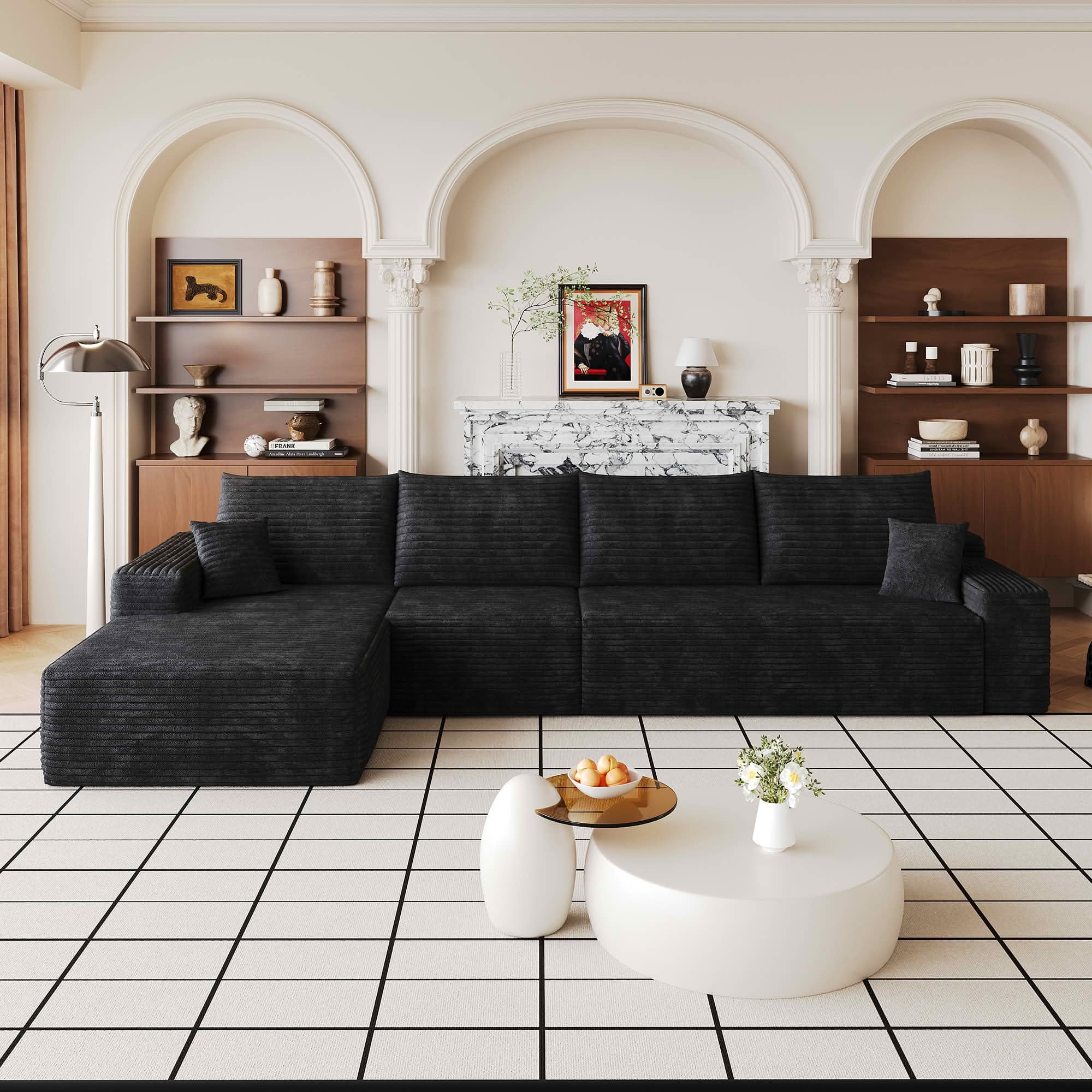 MAYEERTY 135 Inch L‑Shape Cloud Sectional Couch with Chaise, Modern Modular Deep‑Seat Sofa, Plush Corduroy Upholstered Couch, No Assembly Required for Living Room Bedroom Apartment
