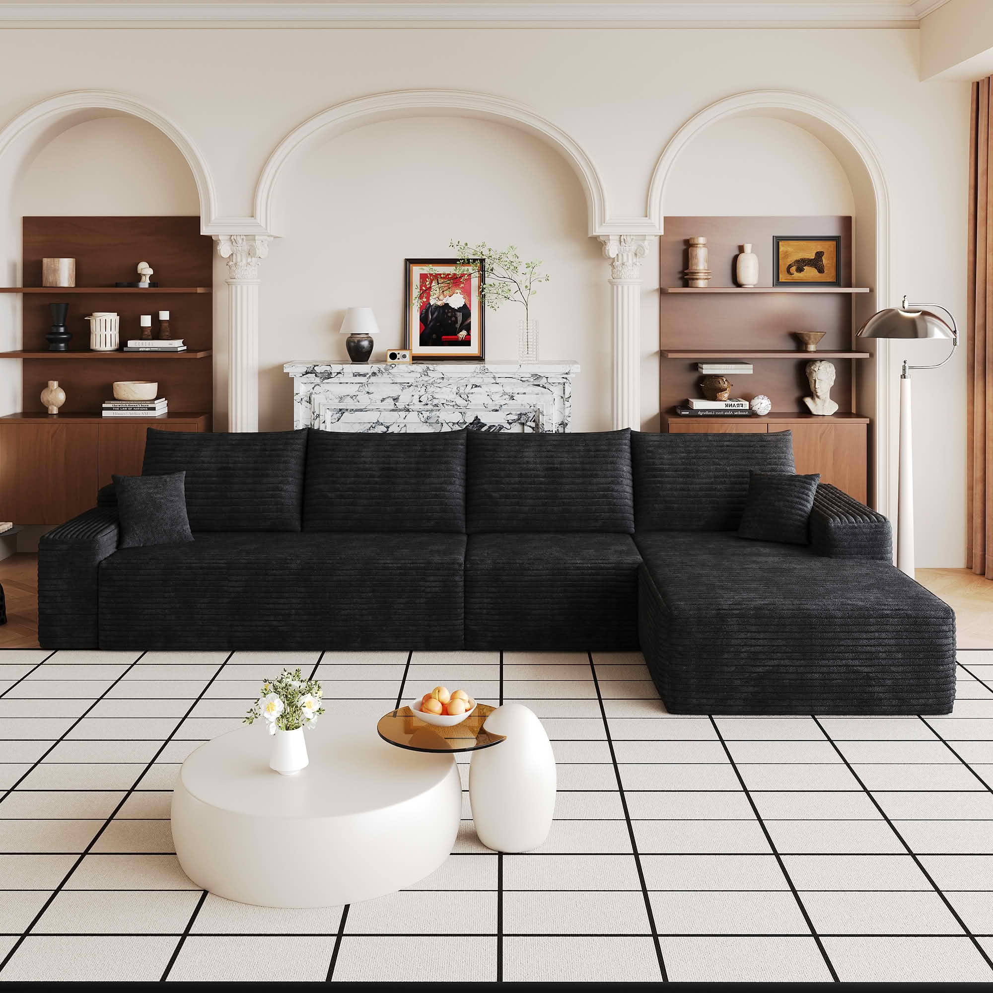 MAYEERTY 135 Inch L‑Shape Cloud Sectional Couch with Chaise, Modern Modular Deep‑Seat Sofa, Plush Corduroy Upholstered Couch, No Assembly Required for Living Room Bedroom Apartment
