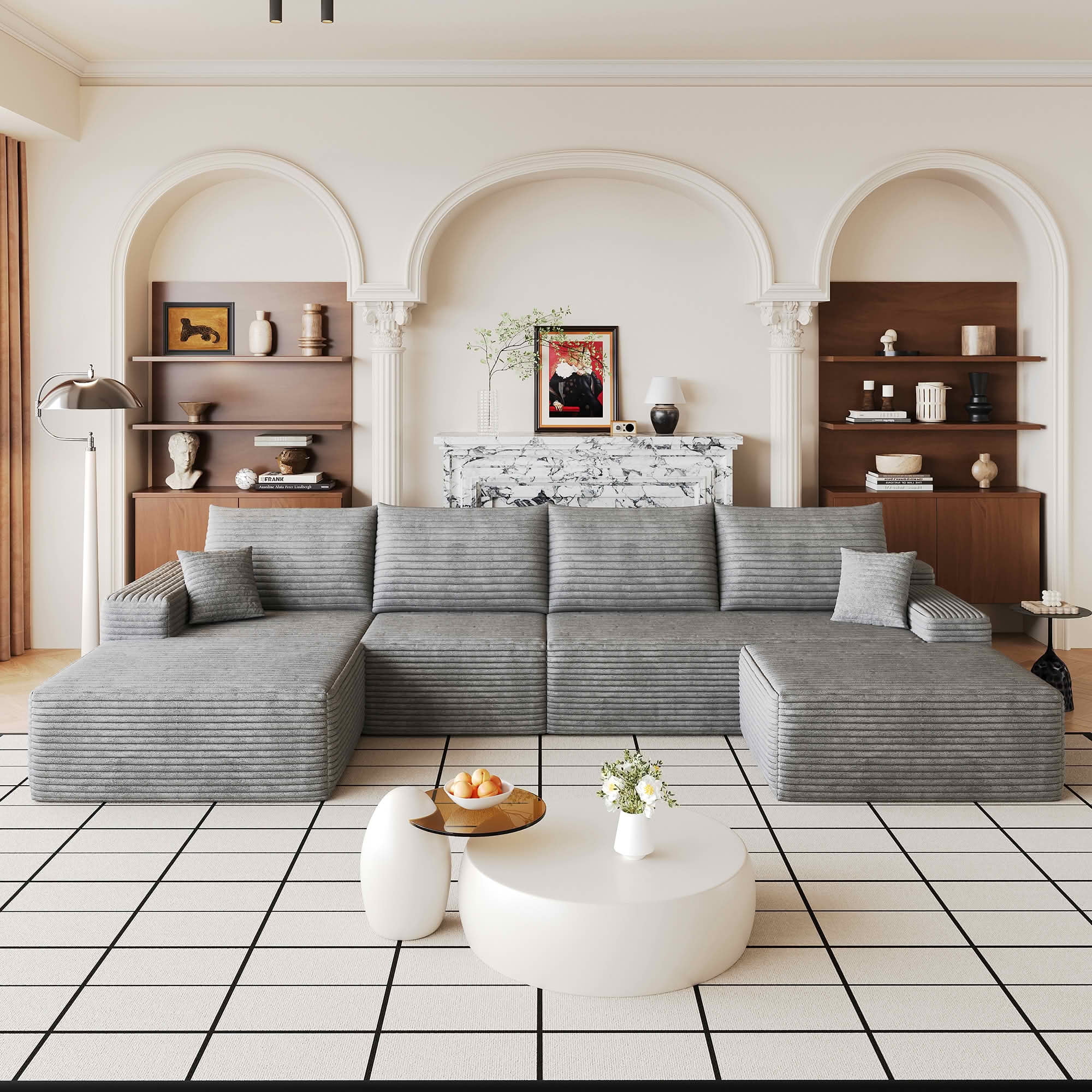 MAYEERTY 135 Inch L‑Shape Cloud Sectional Couch with Chaise, Modern Modular Deep‑Seat Sofa, Plush Corduroy Upholstered Couch, No Assembly Required for Living Room Bedroom Apartment