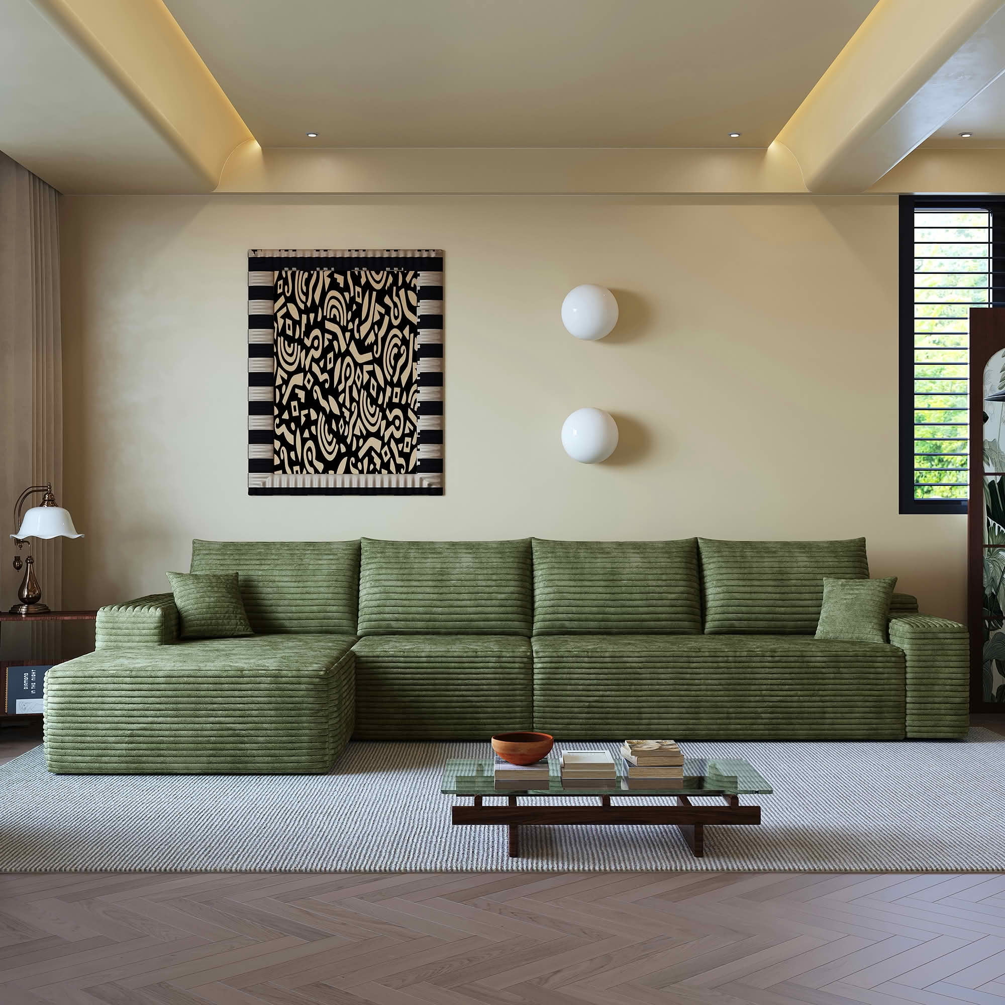 MAYEERTY 135 Inch L‑Shaped Cloud Sectional Couch, Modern Modular Deep‑Seat Corner Sofa with Reversible Chaise, Plush Corduroy Upholstered Sofa, No‑Assembly Required for Living Room Bedroom Apartment