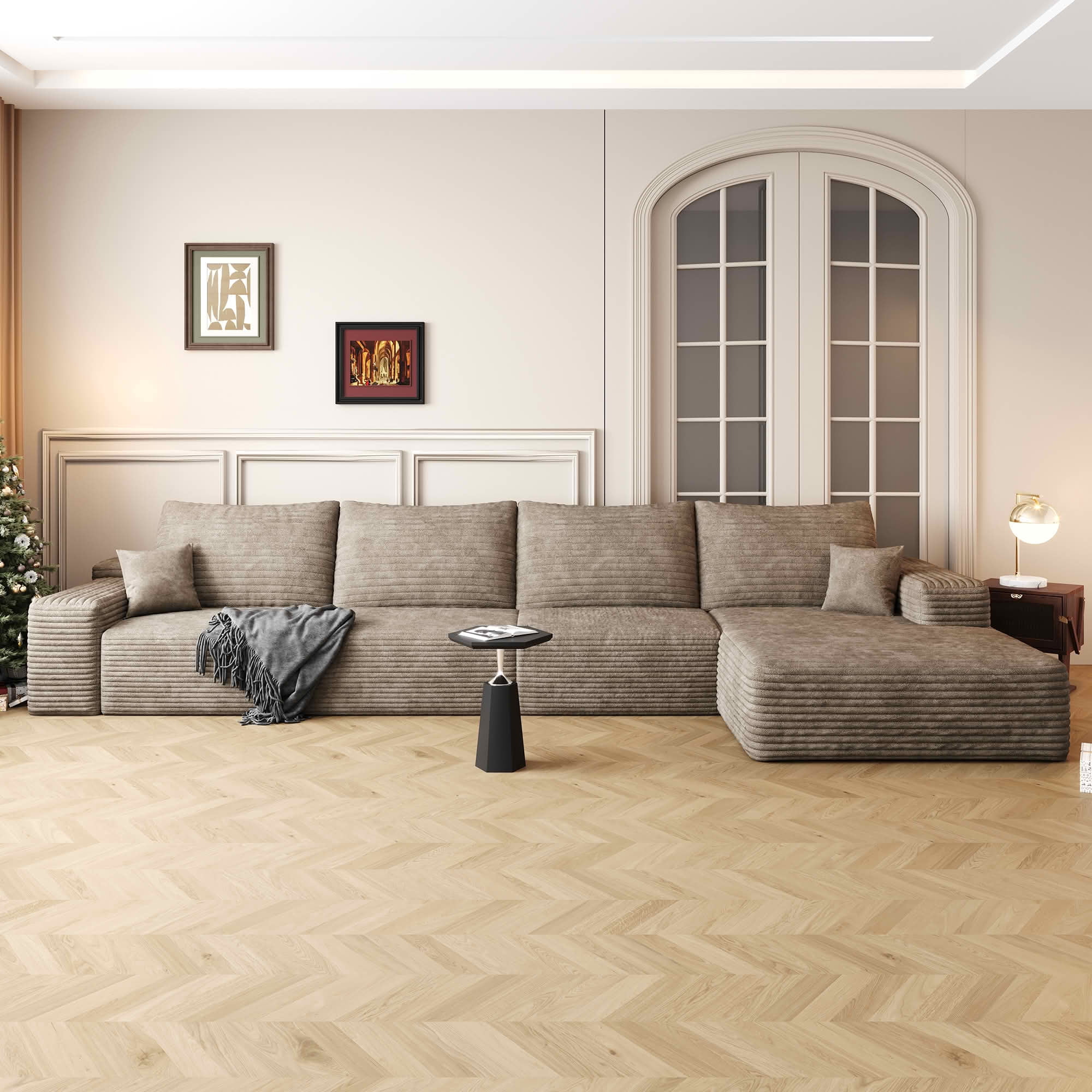 MAYEERTY 135 Inch L‑Shaped Cloud Sectional Couch, Modern Modular Deep‑Seat Corner Sofa with Reversible Chaise, Plush Corduroy Upholstered Sofa, No‑Assembly Required for Living Room Bedroom Apartment