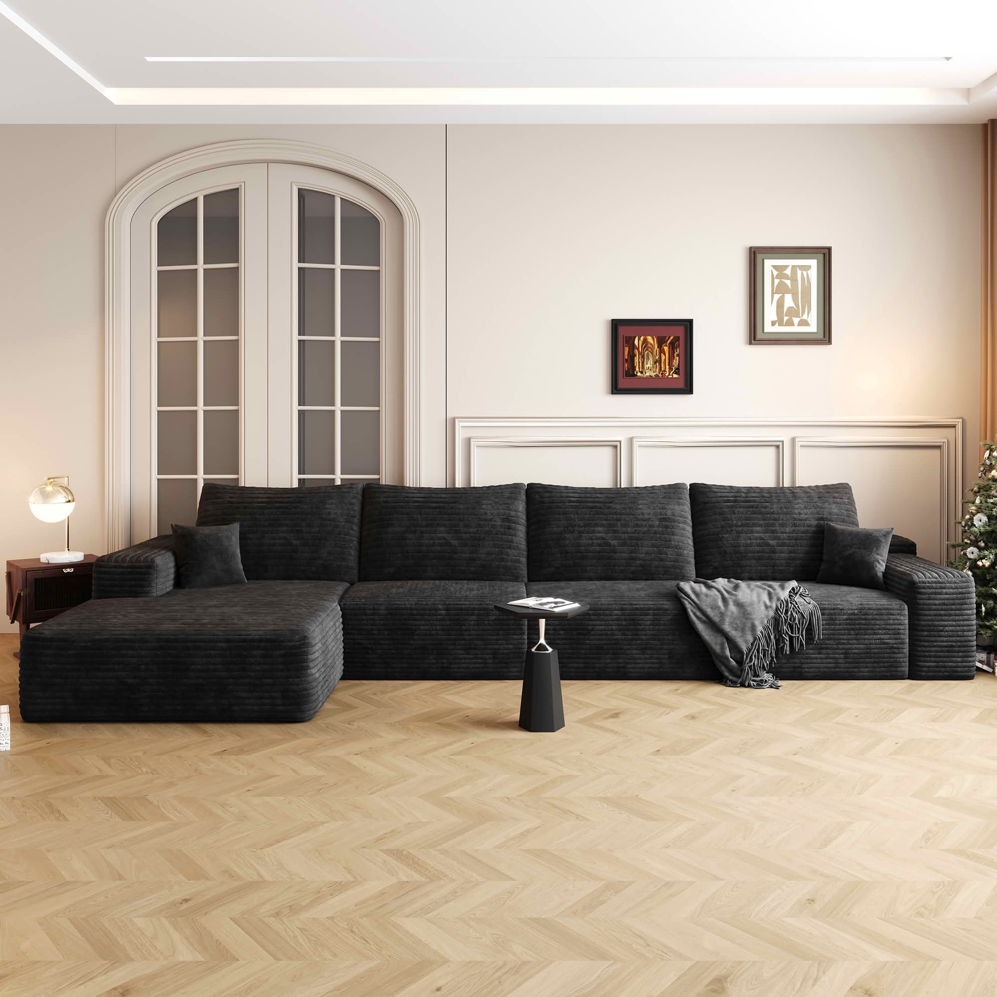 MAYEERTY 135 Inch L‑Shaped Cloud Sectional Couch, Modern Modular Deep‑Seat Corner Sofa with Reversible Chaise, Plush Corduroy Upholstered Sofa, No‑Assembly Required for Living Room Bedroom Apartment
