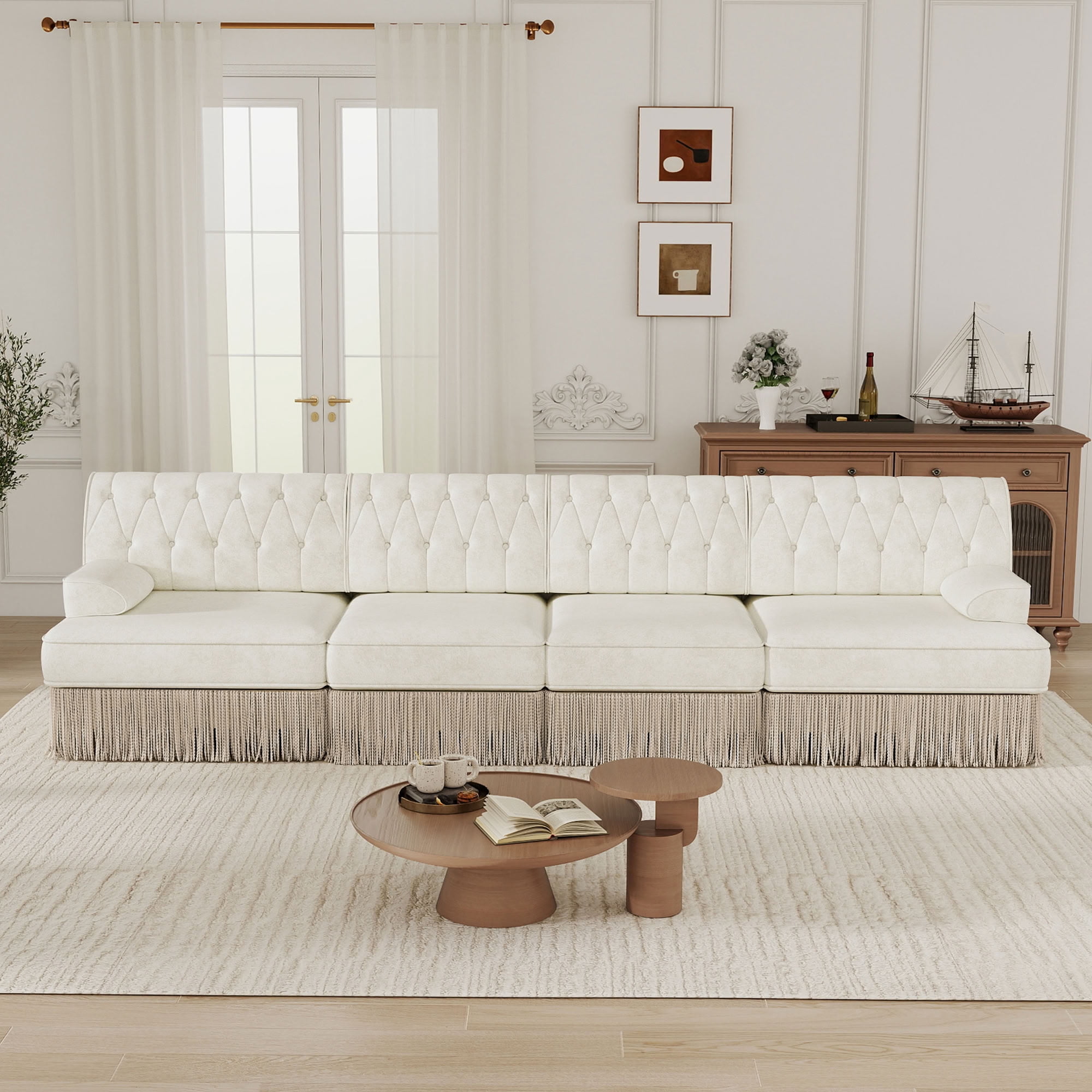 MAYEERTY 135 Inch Modular Chesterfield Sofa, 4-Seater Button Tufted Modular Couch, Solid Wood Base for Home Lounge Space